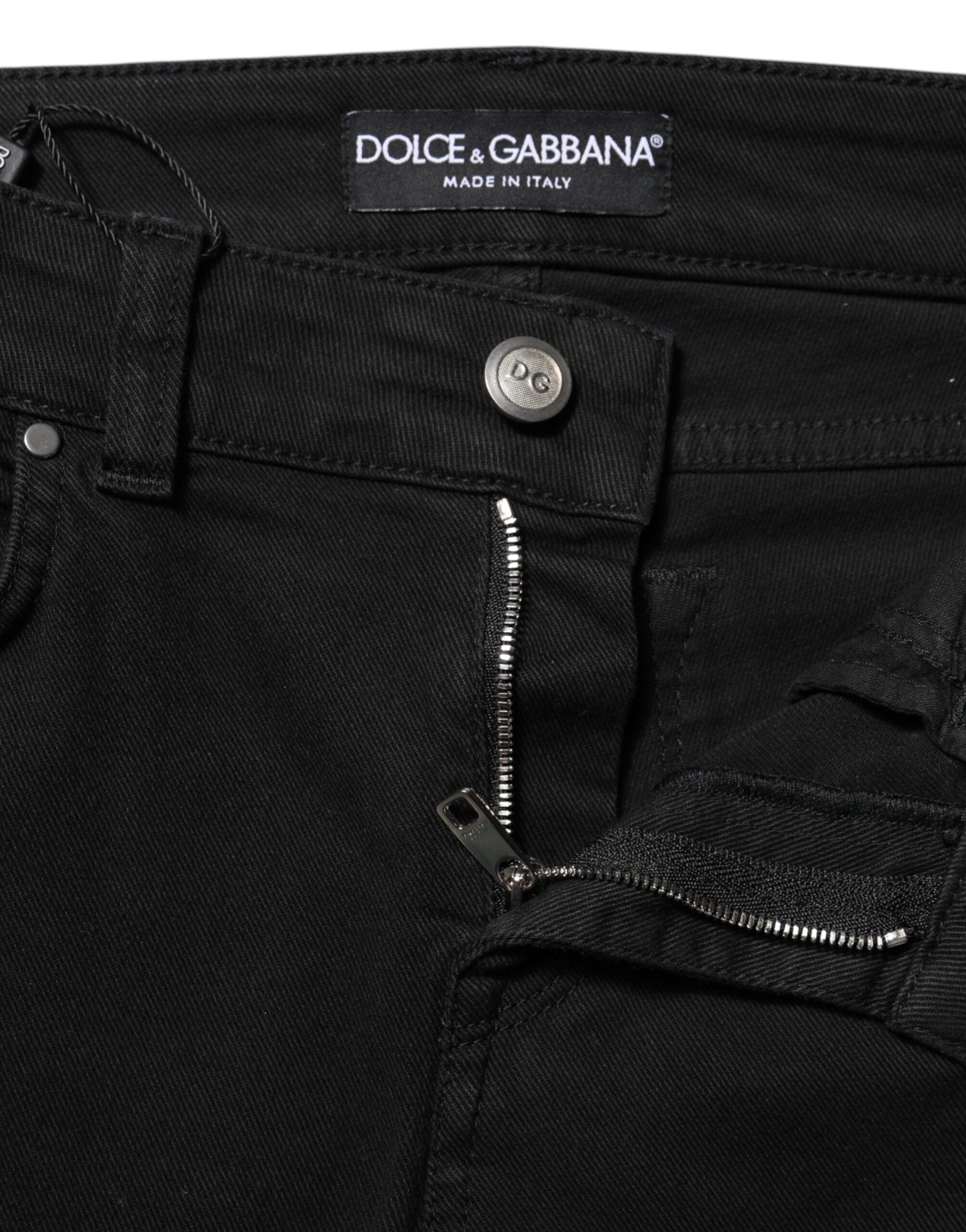 Dolce & Gabbana Black Cotton Skinny Mid Waist Denim Women's Jeans