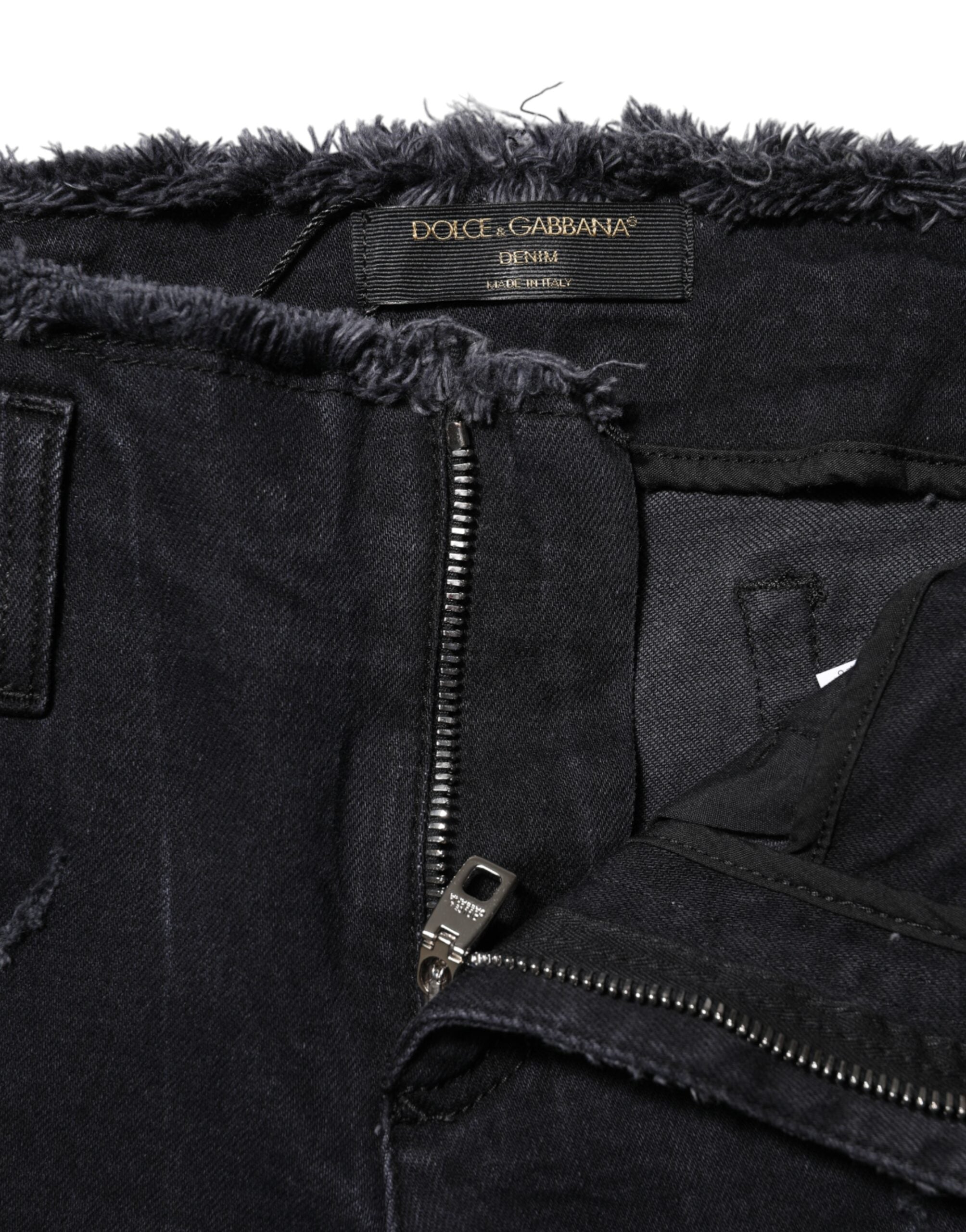 Dolce & Gabbana Black Cotton Tattered Skinny Denim Women's Jeans