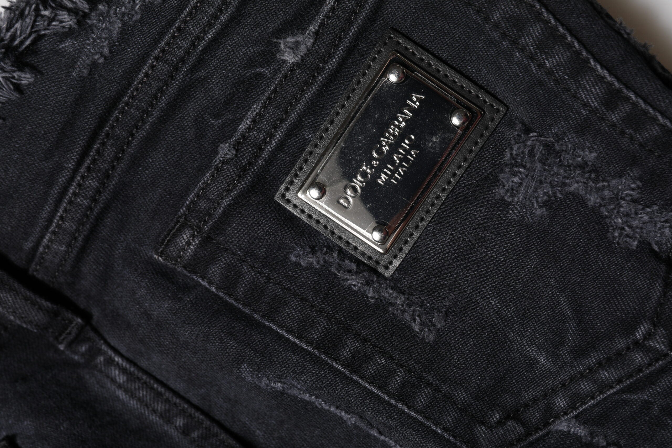Dolce & Gabbana Black Cotton Tattered Skinny Denim Women's Jeans
