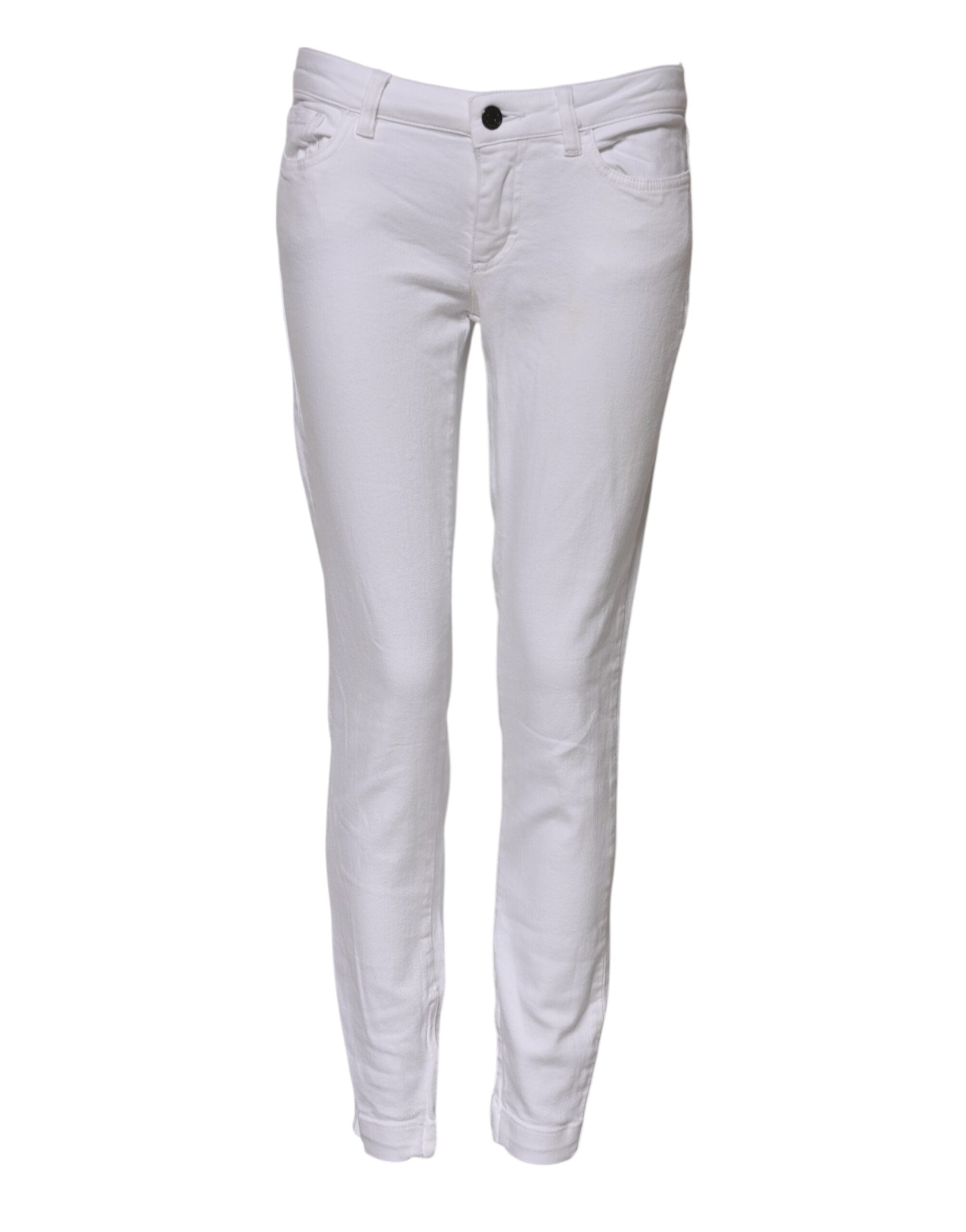 Dolce & Gabbana White Cotton Low Waist Skinny Denim Women's Jeans (Pre-Owned)