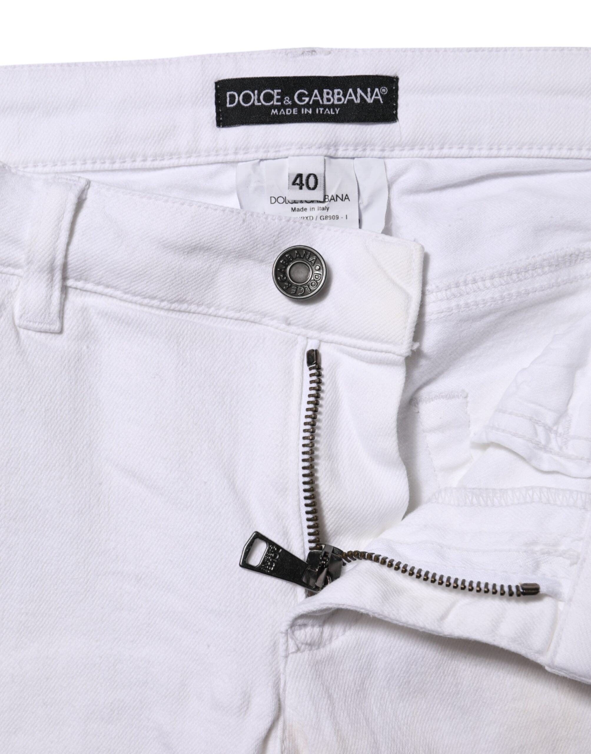 Dolce & Gabbana White Cotton Low Waist Skinny Denim Women's Jeans (Pre-Owned)