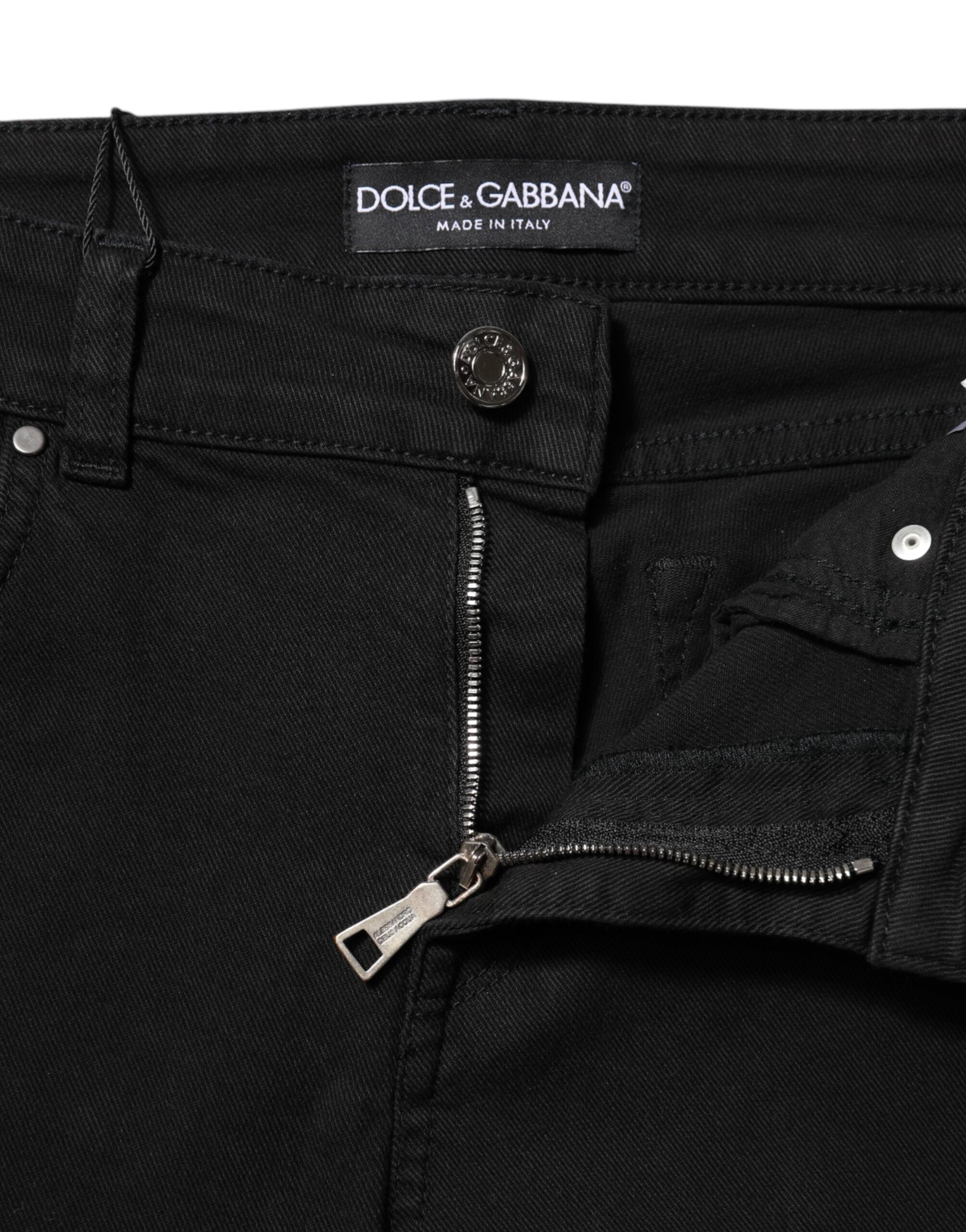 Dolce & Gabbana Black Cotton Logo Skinny Mid Waist Denim Women's Jeans