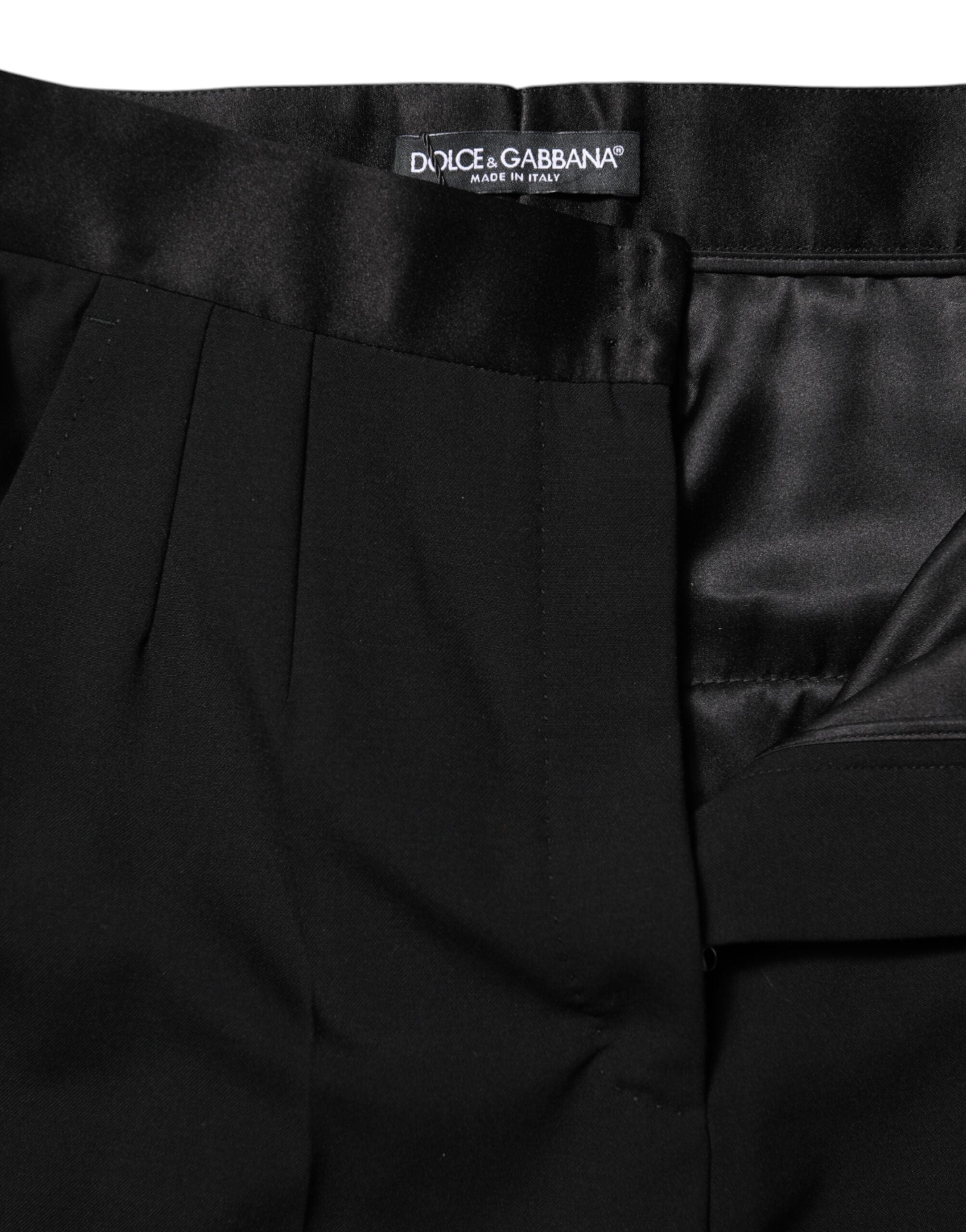 Dolce & Gabbana Black Wool Tapered High Waist Women's Pants