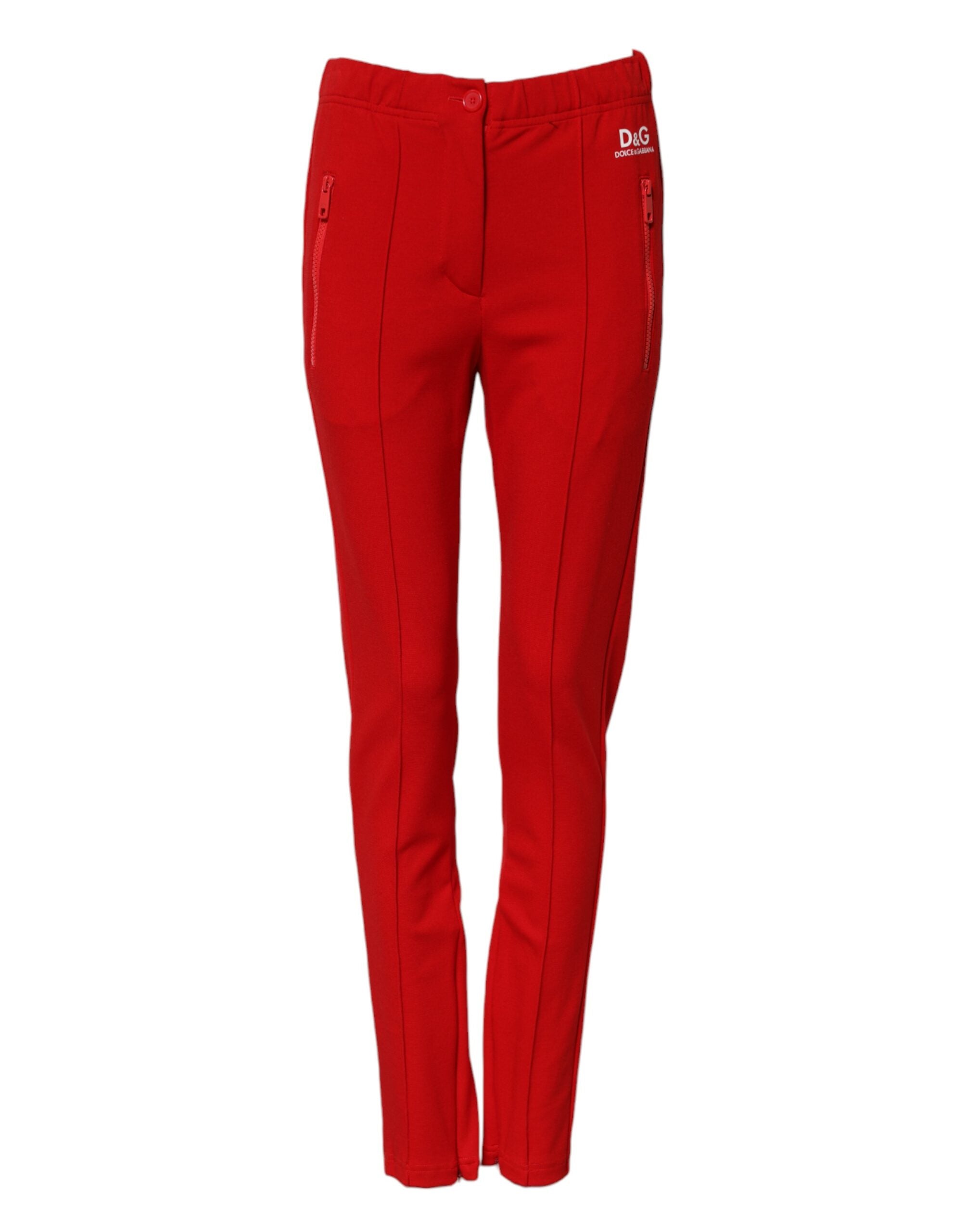 Dolce & Gabbana Red Mid Waist Slim Fit Women's Pants