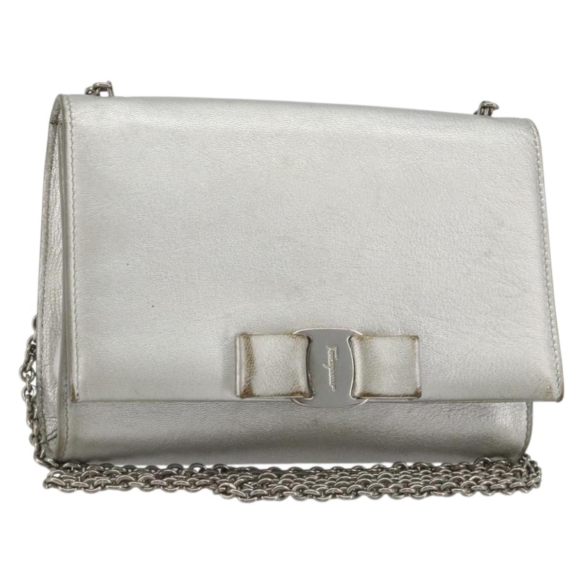 Salvatore Ferragamo Vara Chain Flap Leather Silver Leather Shoulder Bag Bag (Pre-Owned)