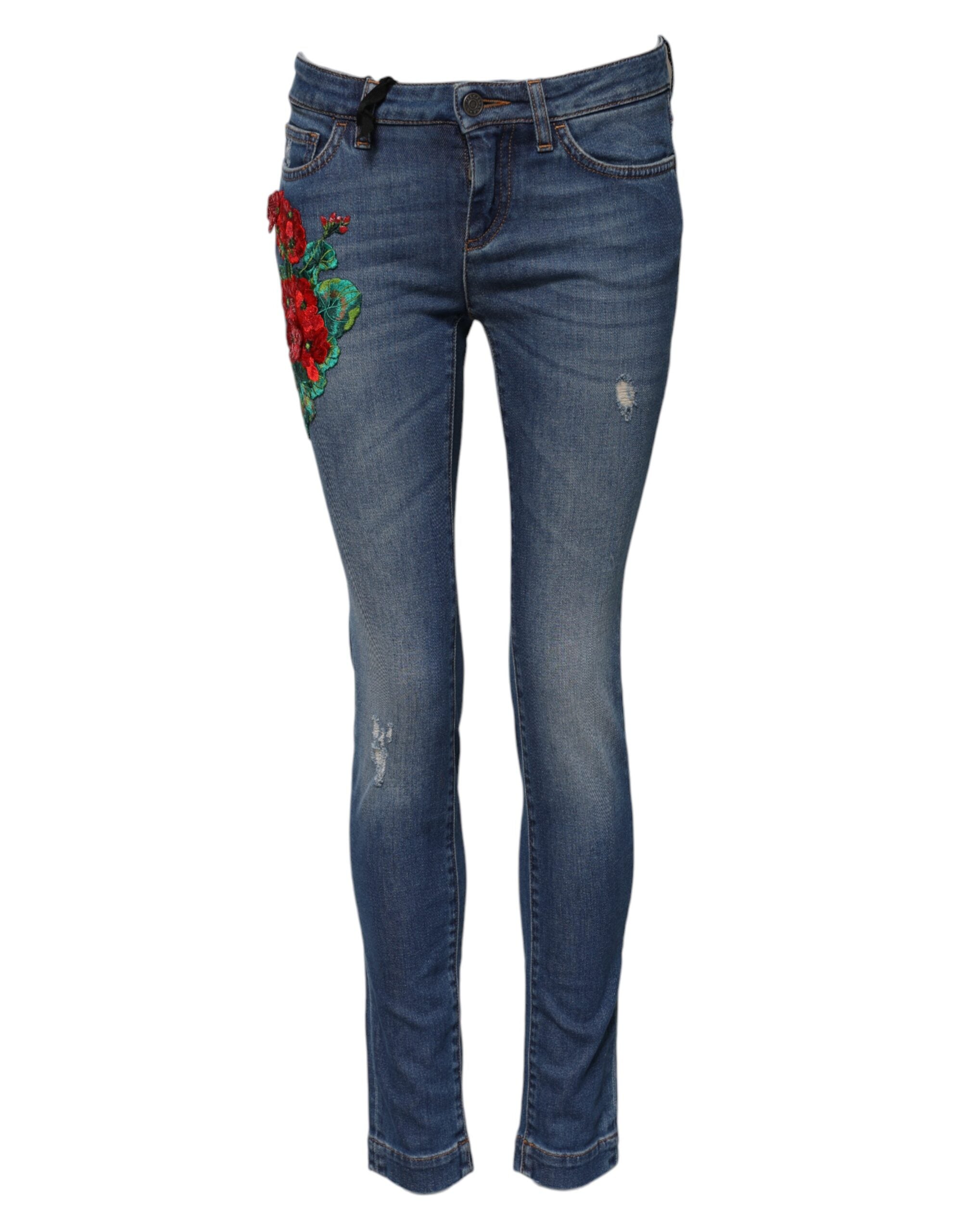 Dolce & Gabbana Blue Cotton Low Waist Skinny Denim Women's Jeans (Pre-Owned)
