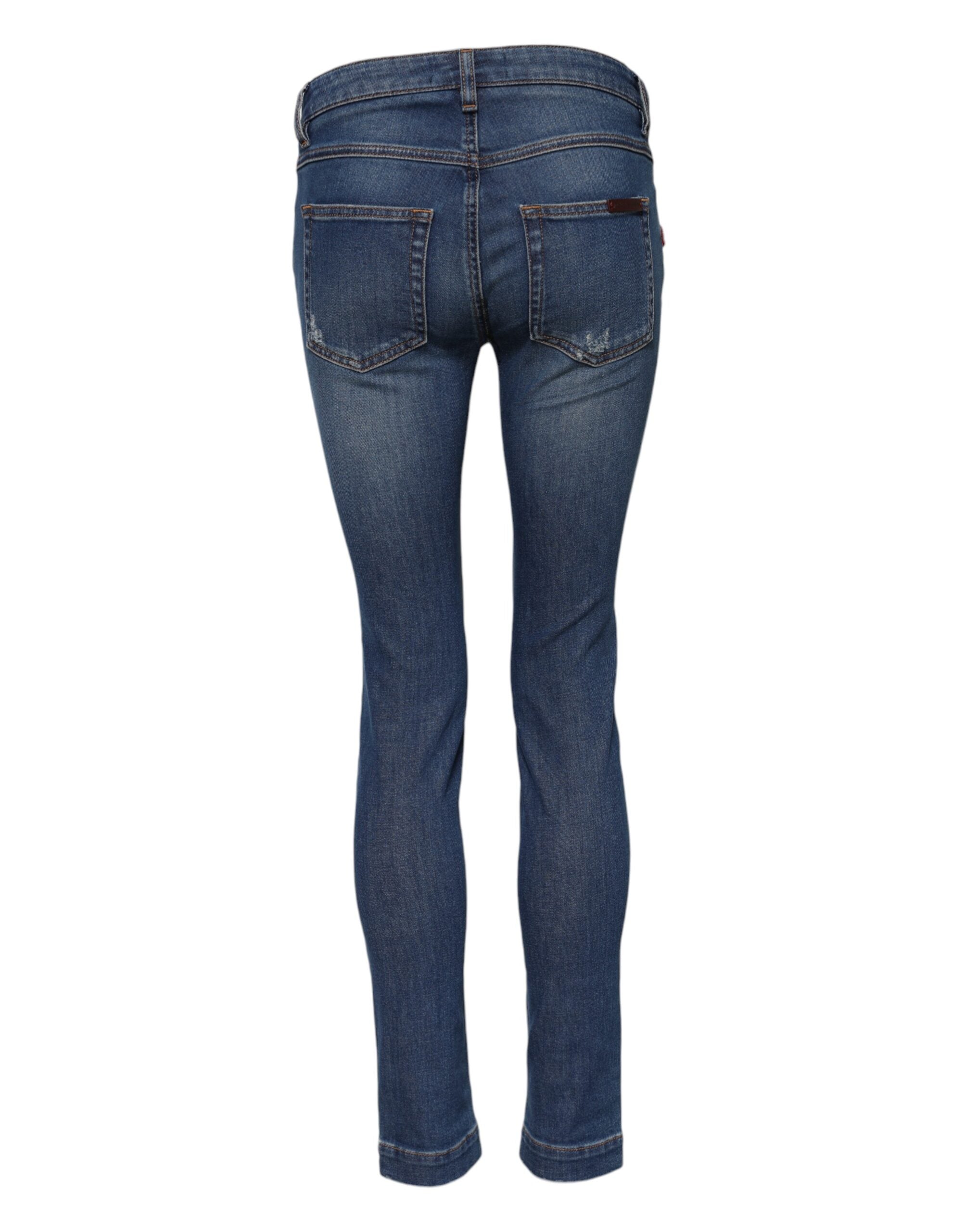 Dolce & Gabbana Blue Cotton Low Waist Skinny Denim Women's Jeans (Pre-Owned)
