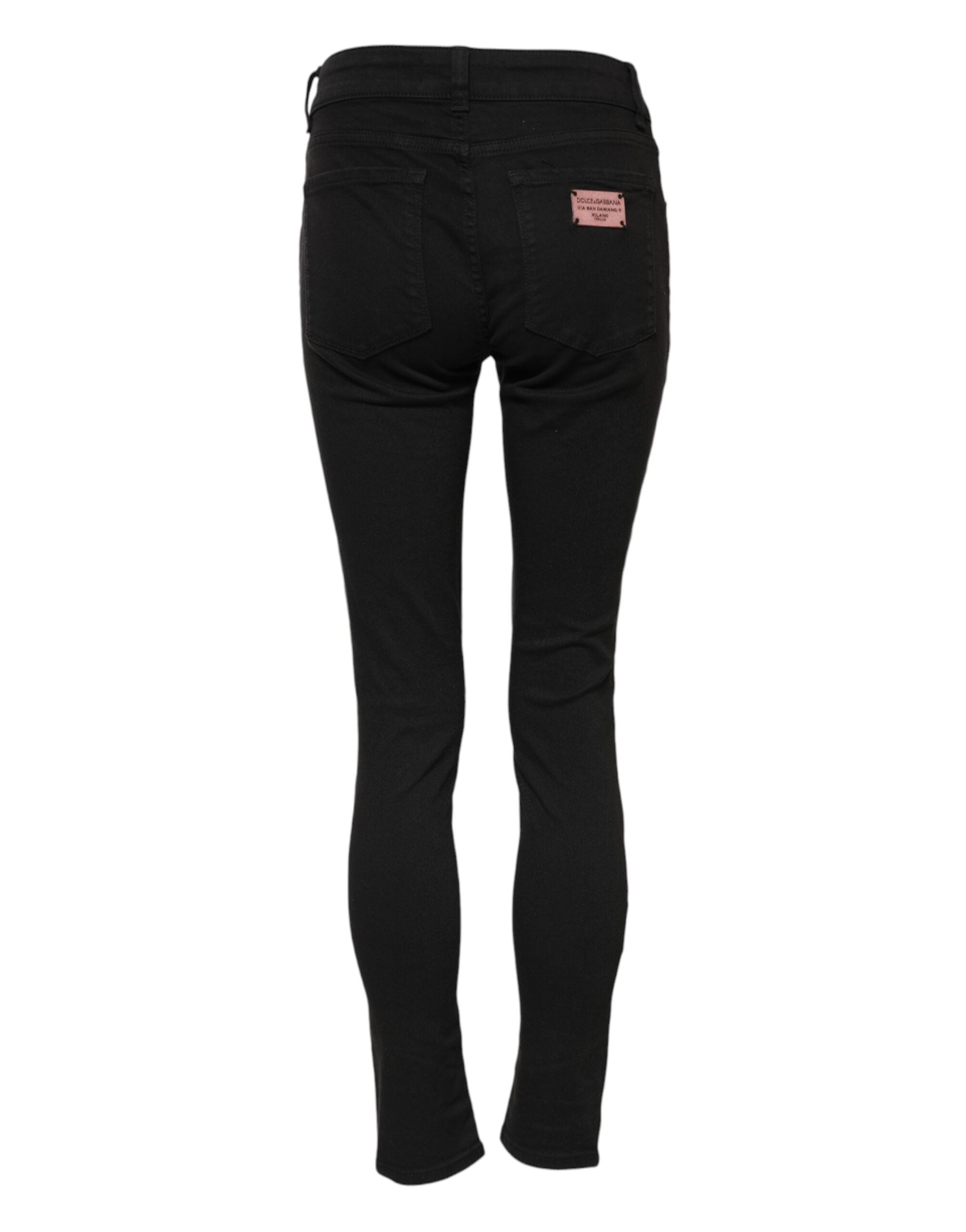 Dolce & Gabbana Black Cotton Skinny Mid Waist Denim Women's Jeans