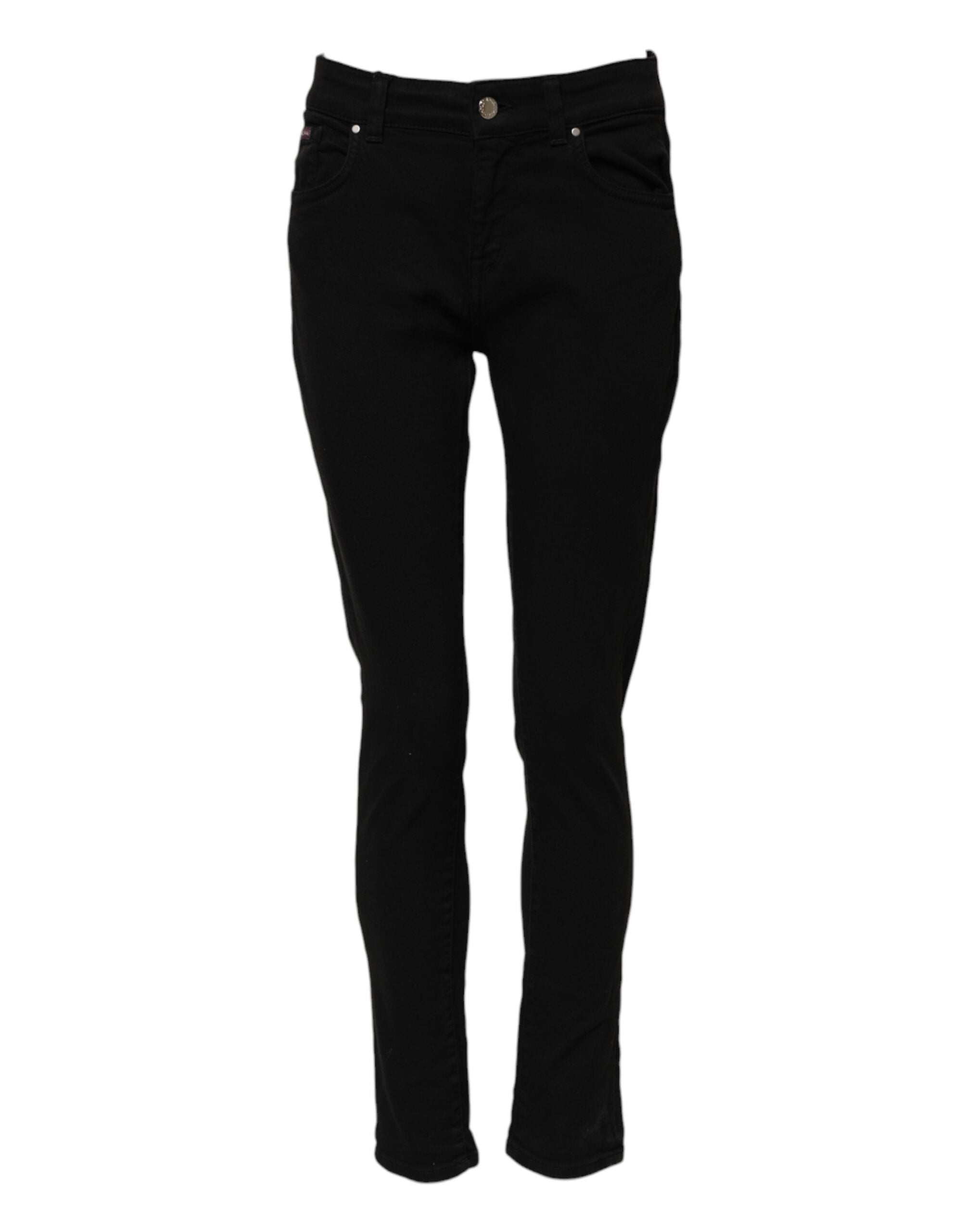 Dolce & Gabbana Black Cotton Logo Skinny Mid Waist Denim Women's Jeans (Pre-Owned)