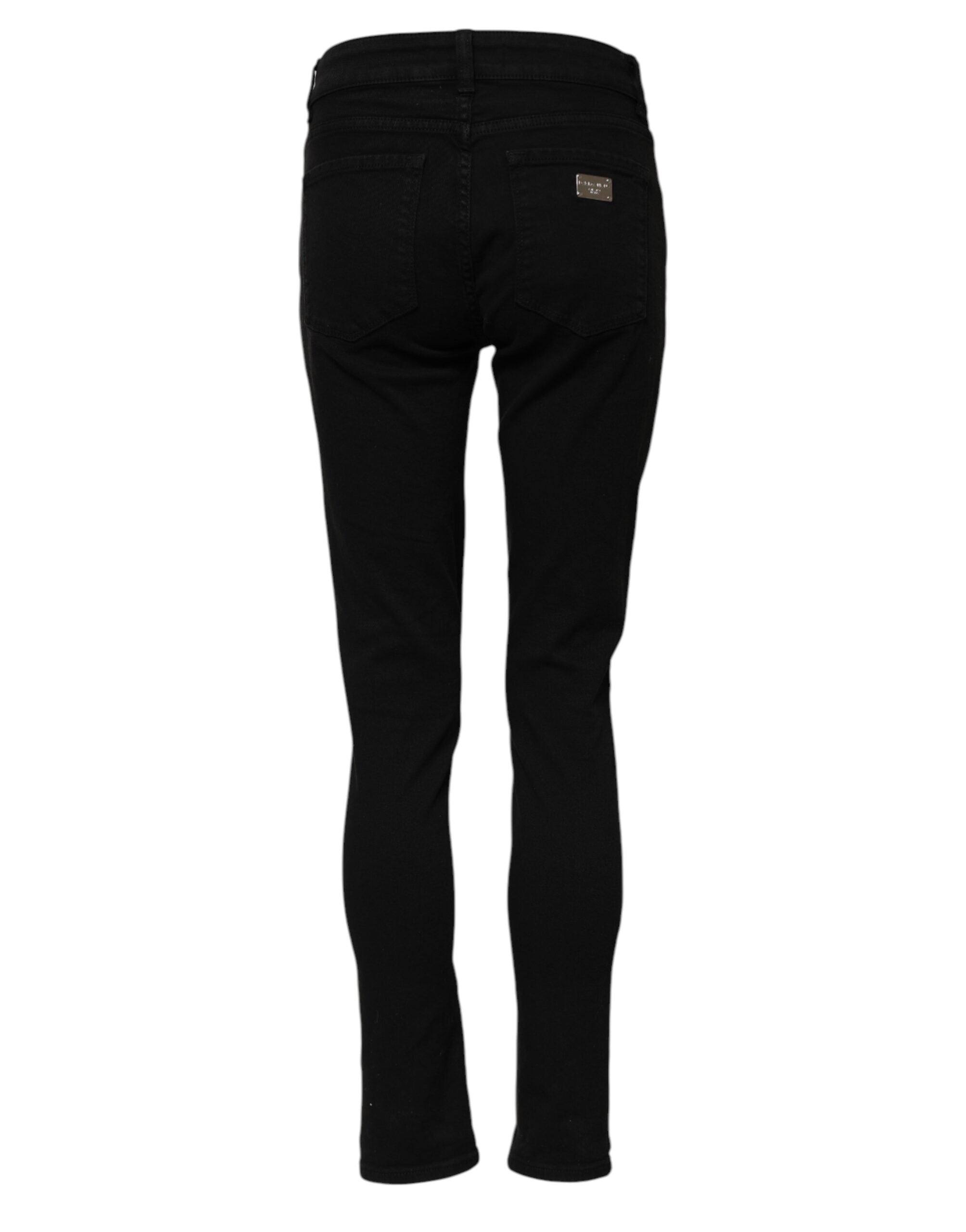 Dolce & Gabbana Black Cotton Logo Skinny Mid Waist Denim Women's Jeans (Pre-Owned)