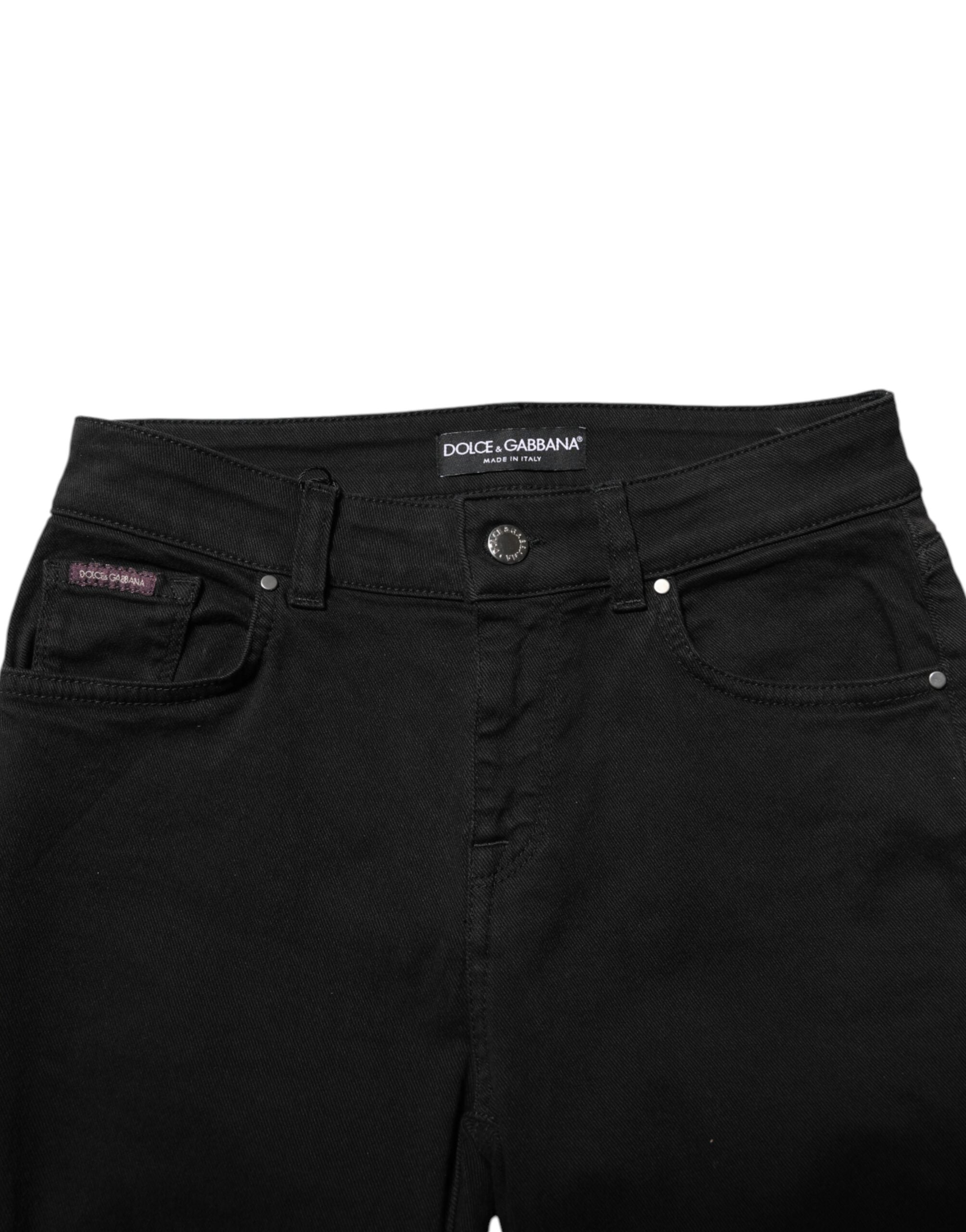 Dolce & Gabbana Black Cotton Logo Skinny Mid Waist Denim Women's Jeans (Pre-Owned)