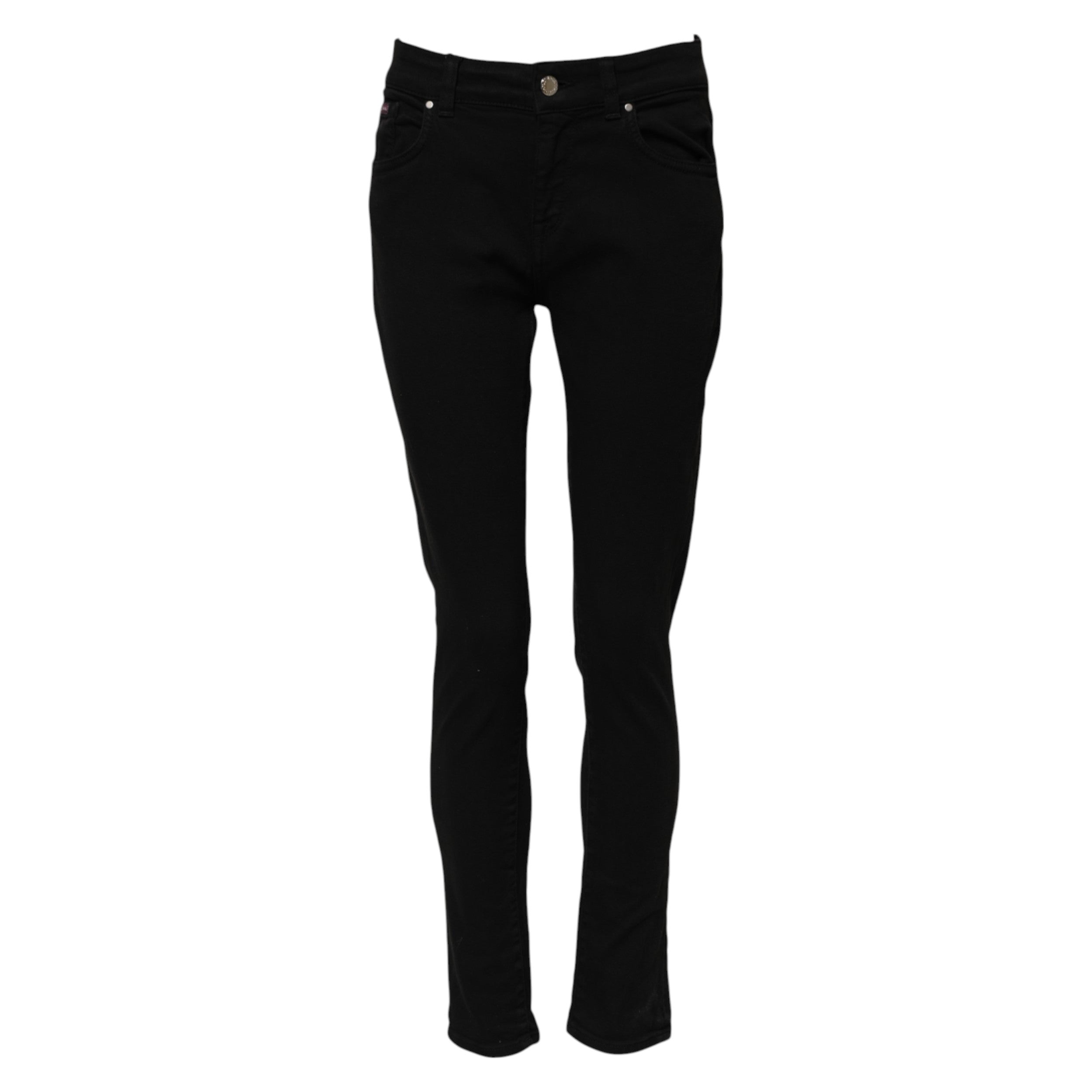 Dolce & Gabbana Black Cotton Logo Skinny Mid Waist Denim Women's Jeans (Pre-Owned)
