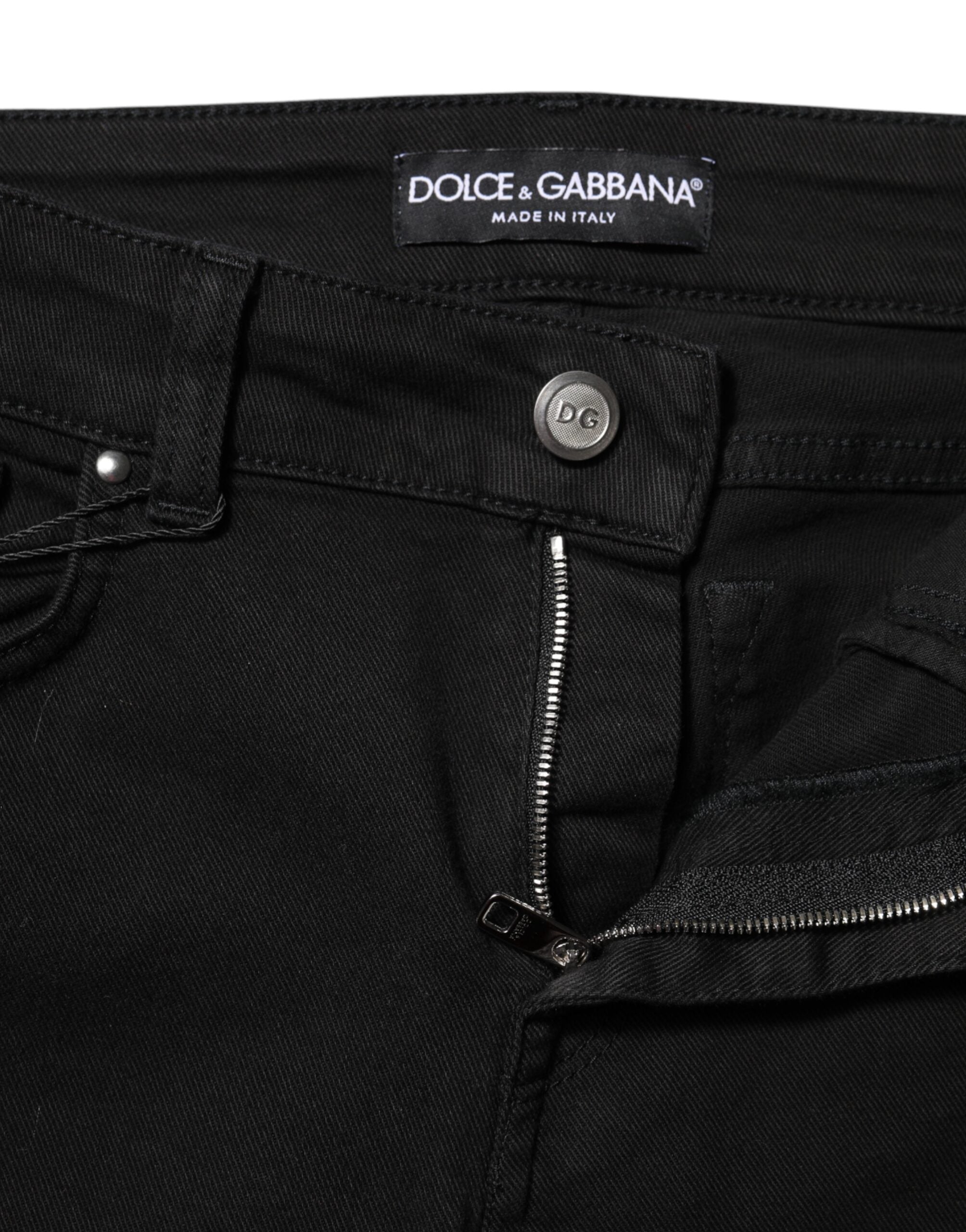 Dolce & Gabbana Black Cotton Skinny Mid Waist Denim Women's Jeans