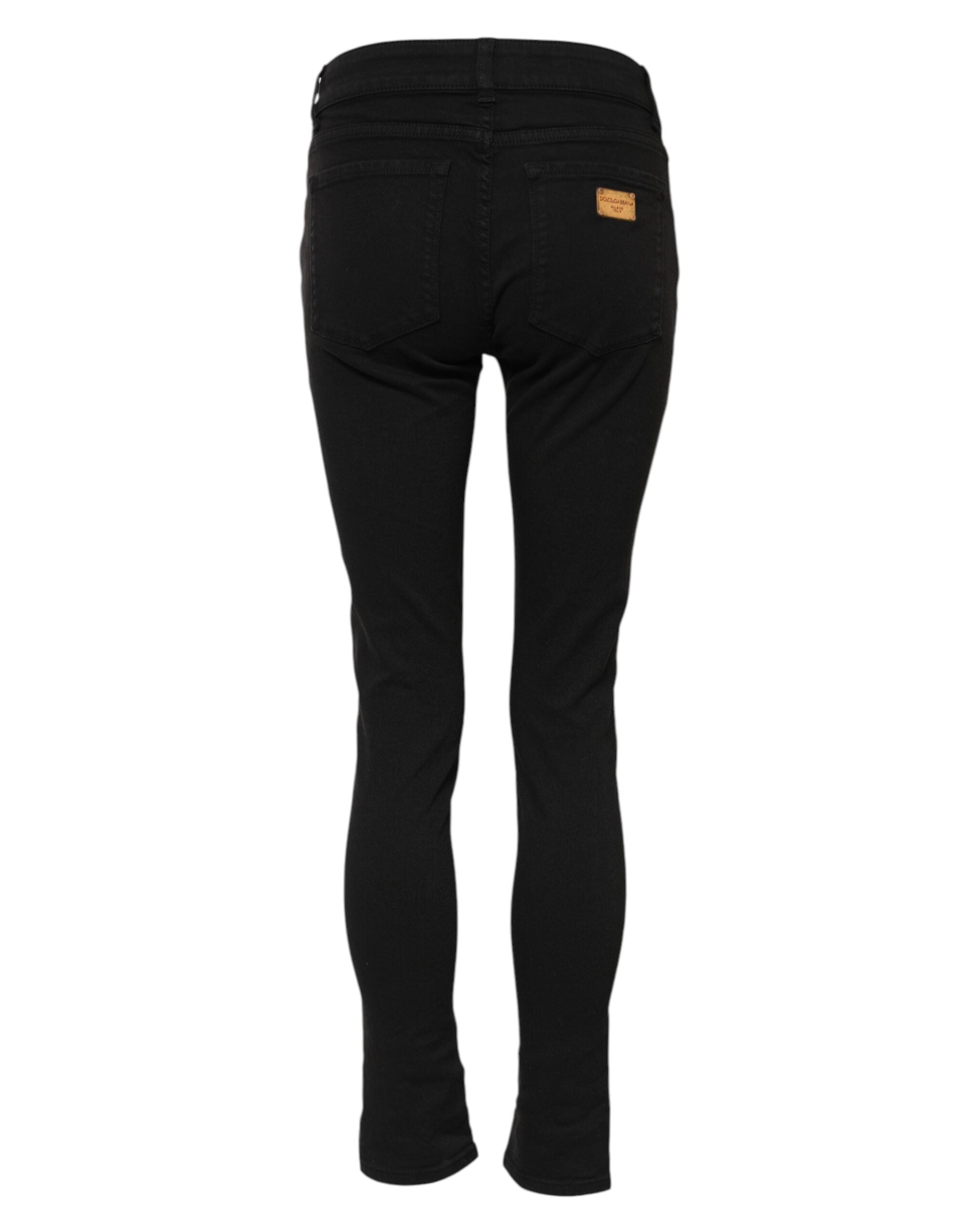 Dolce & Gabbana Black Cotton Skinny Mid Waist Denim Women's Jeans