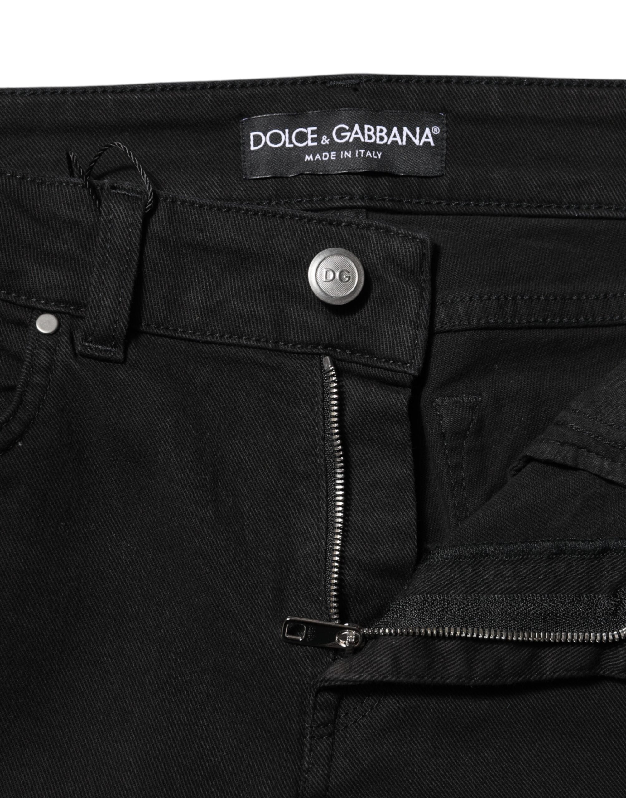 Dolce & Gabbana Black Cotton Skinny Mid Waist Denim Women's Jeans