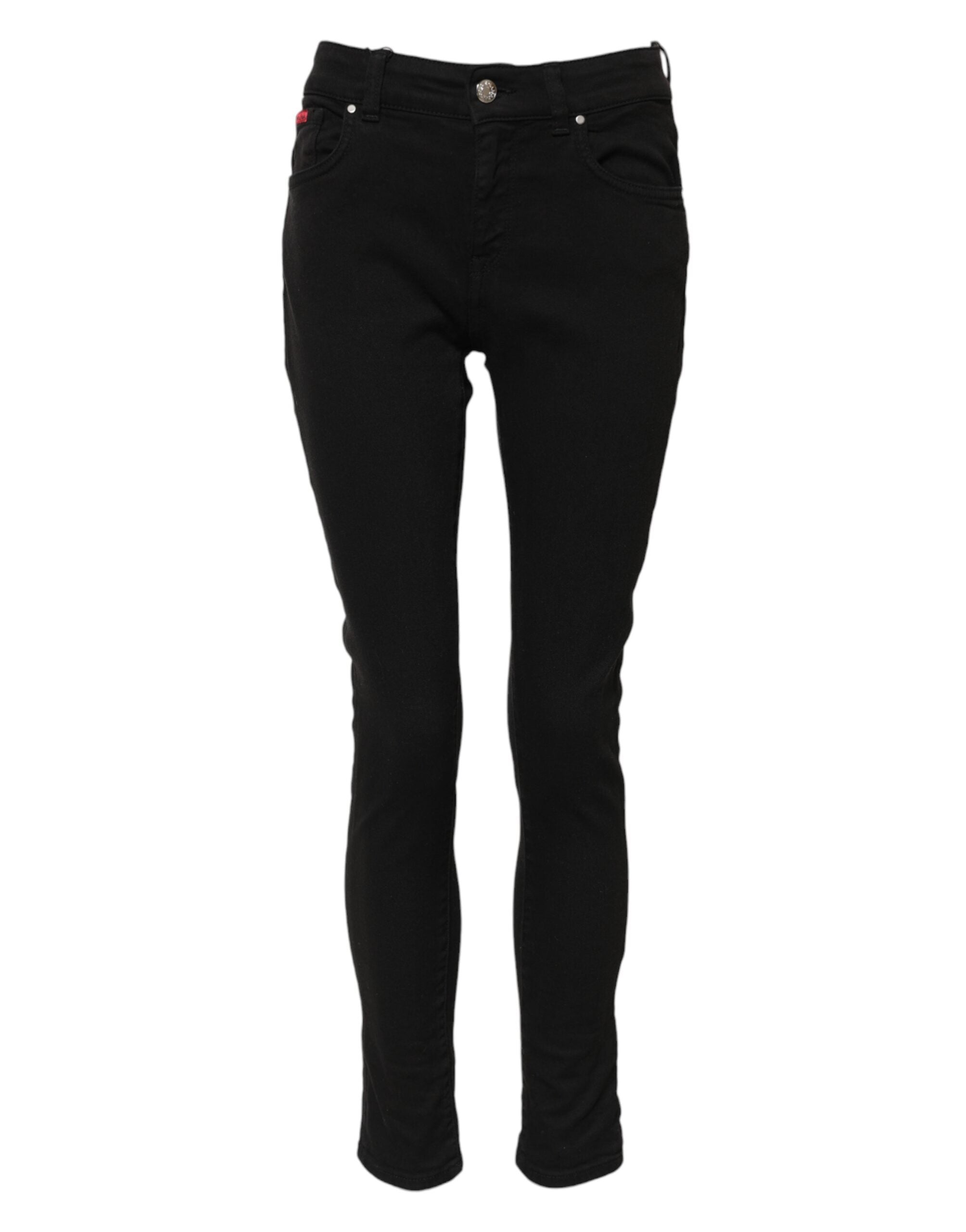 Dolce & Gabbana Black Cotton Logo Skinny Mid Waist Denim Women's Jeans