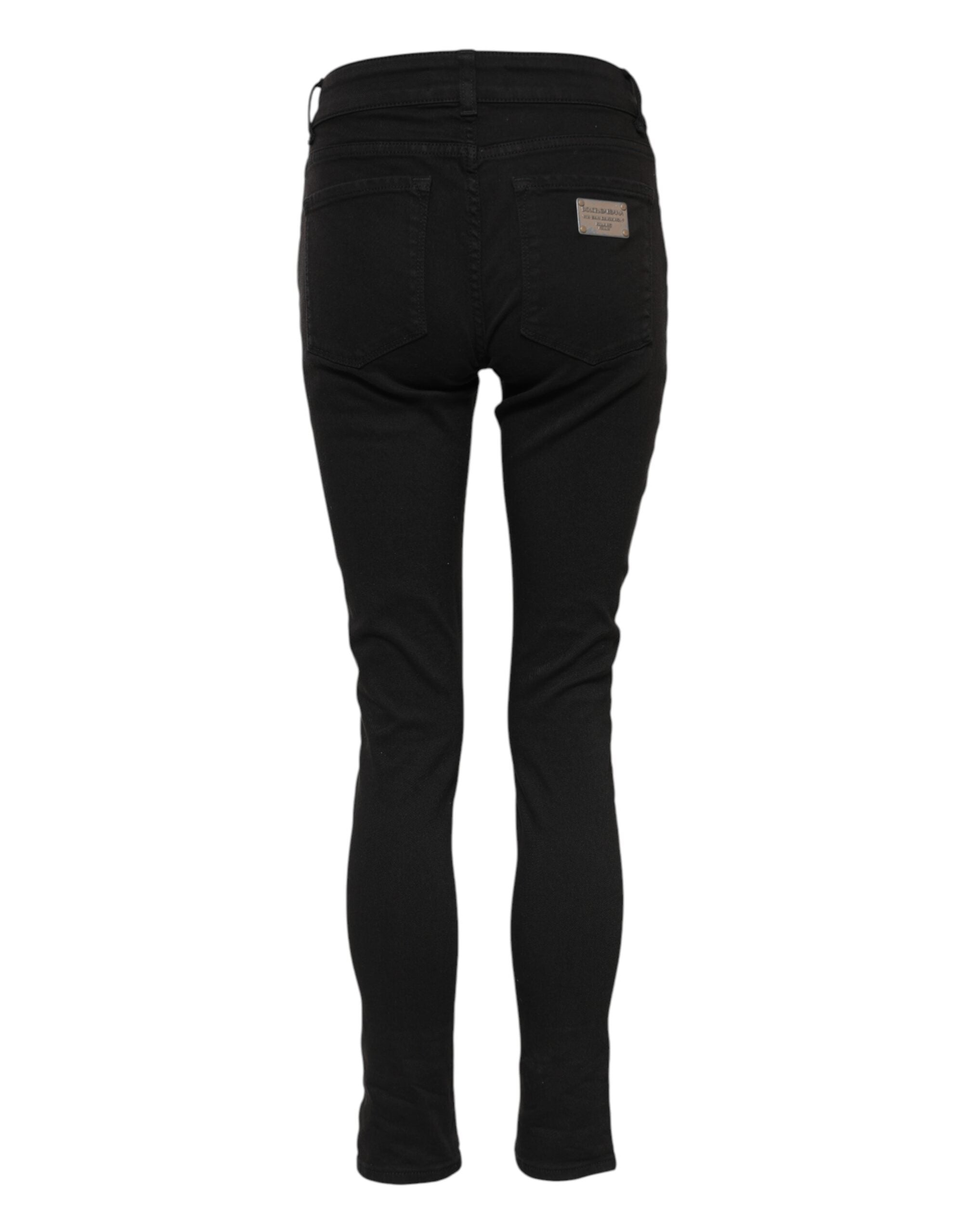 Dolce & Gabbana Black Cotton Logo Skinny Mid Waist Denim Women's Jeans