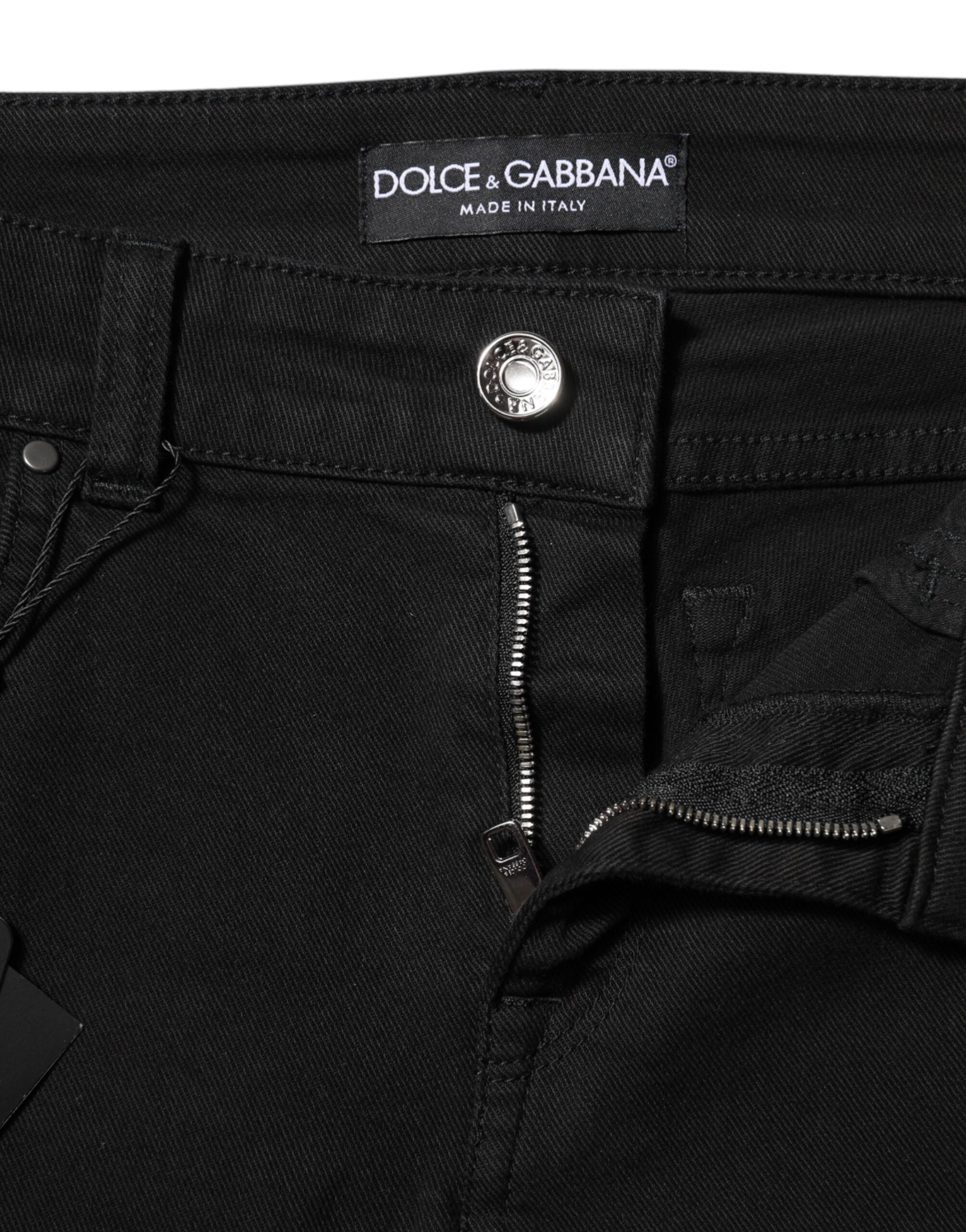 Dolce & Gabbana Black Cotton Logo Skinny Mid Waist Denim Women's Jeans