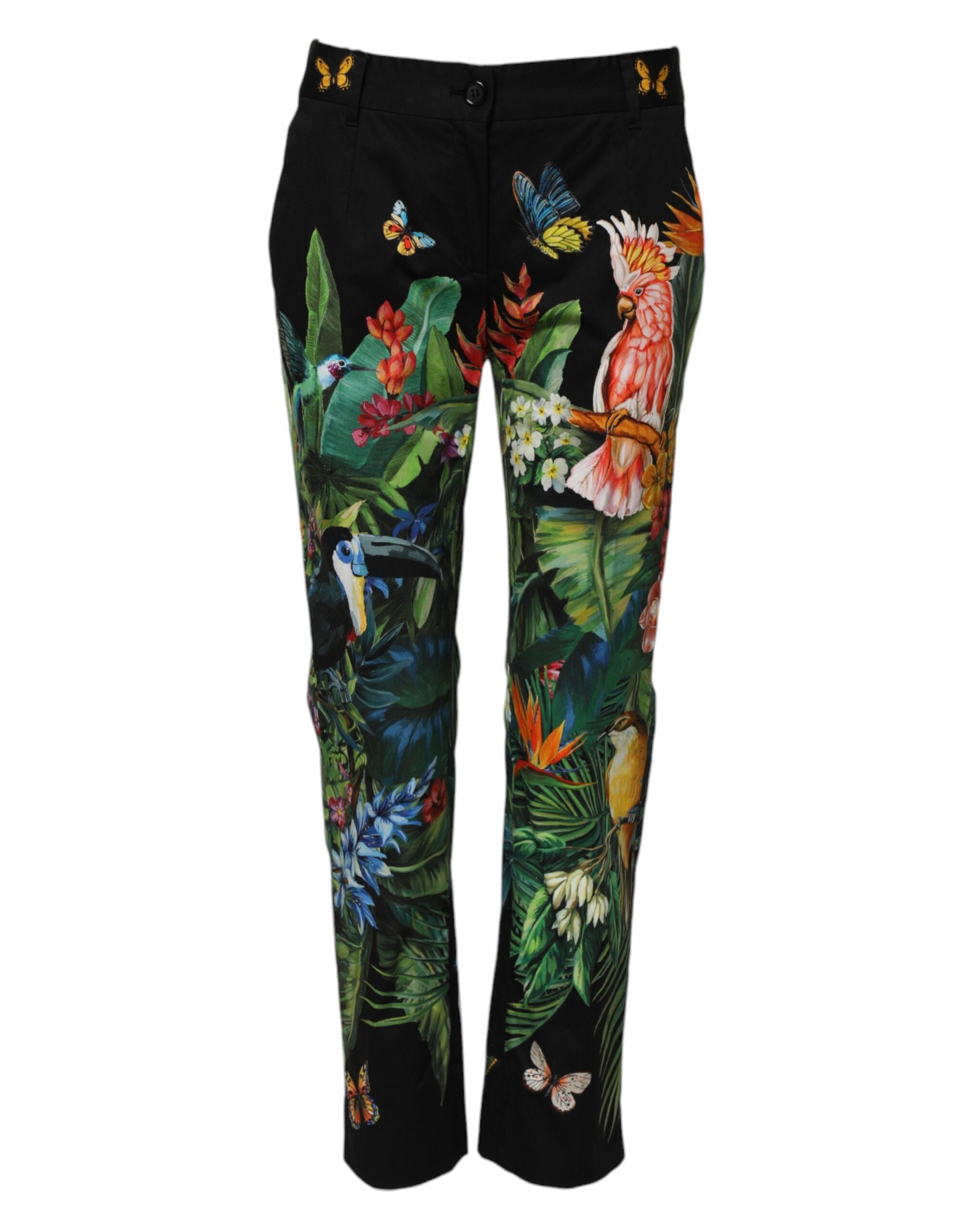 Dolce & Gabbana Black Cotton Tropical Mid Waist Women's Pants (Pre-Owned)
