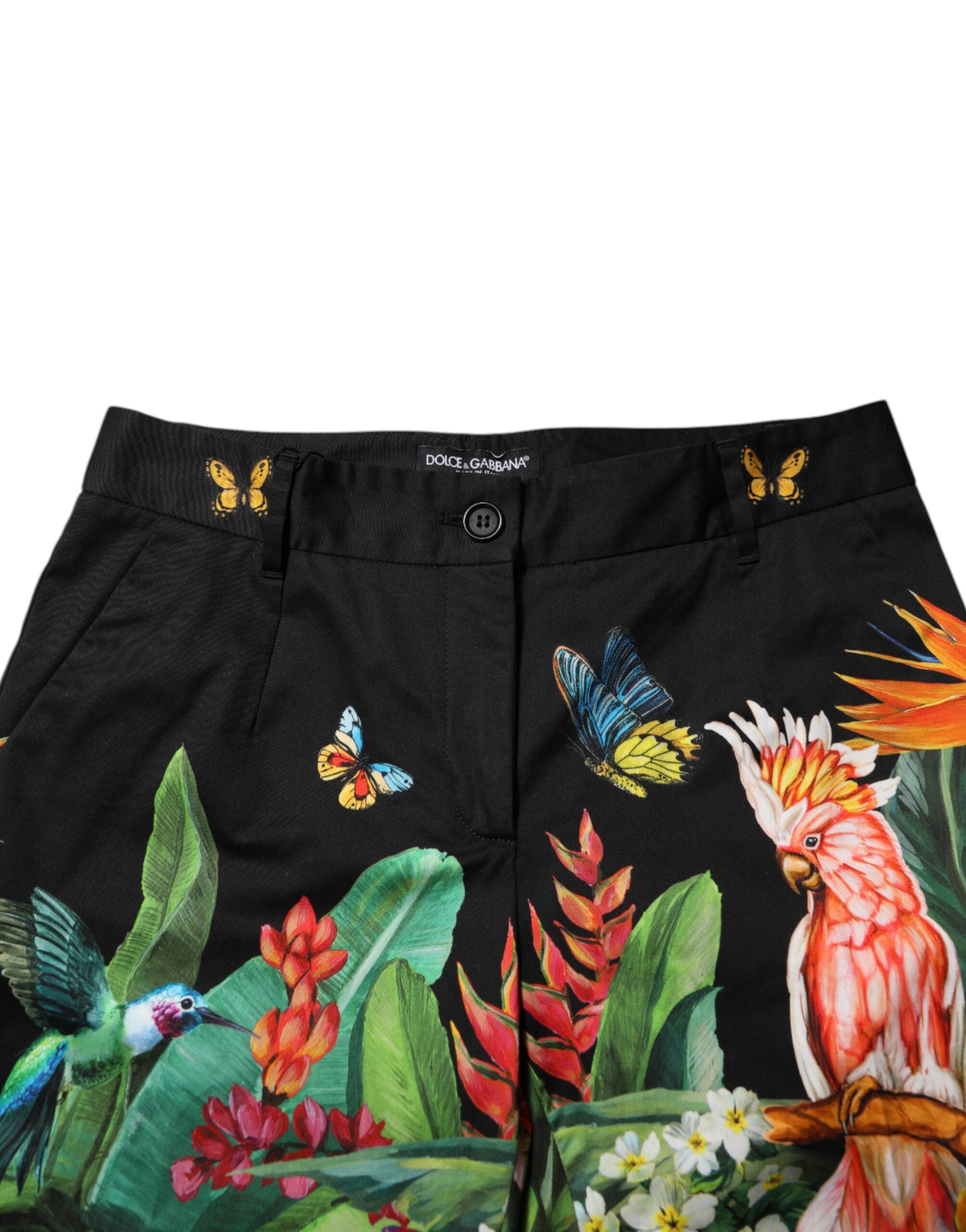 Dolce & Gabbana Black Cotton Tropical Mid Waist Women's Pants (Pre-Owned)