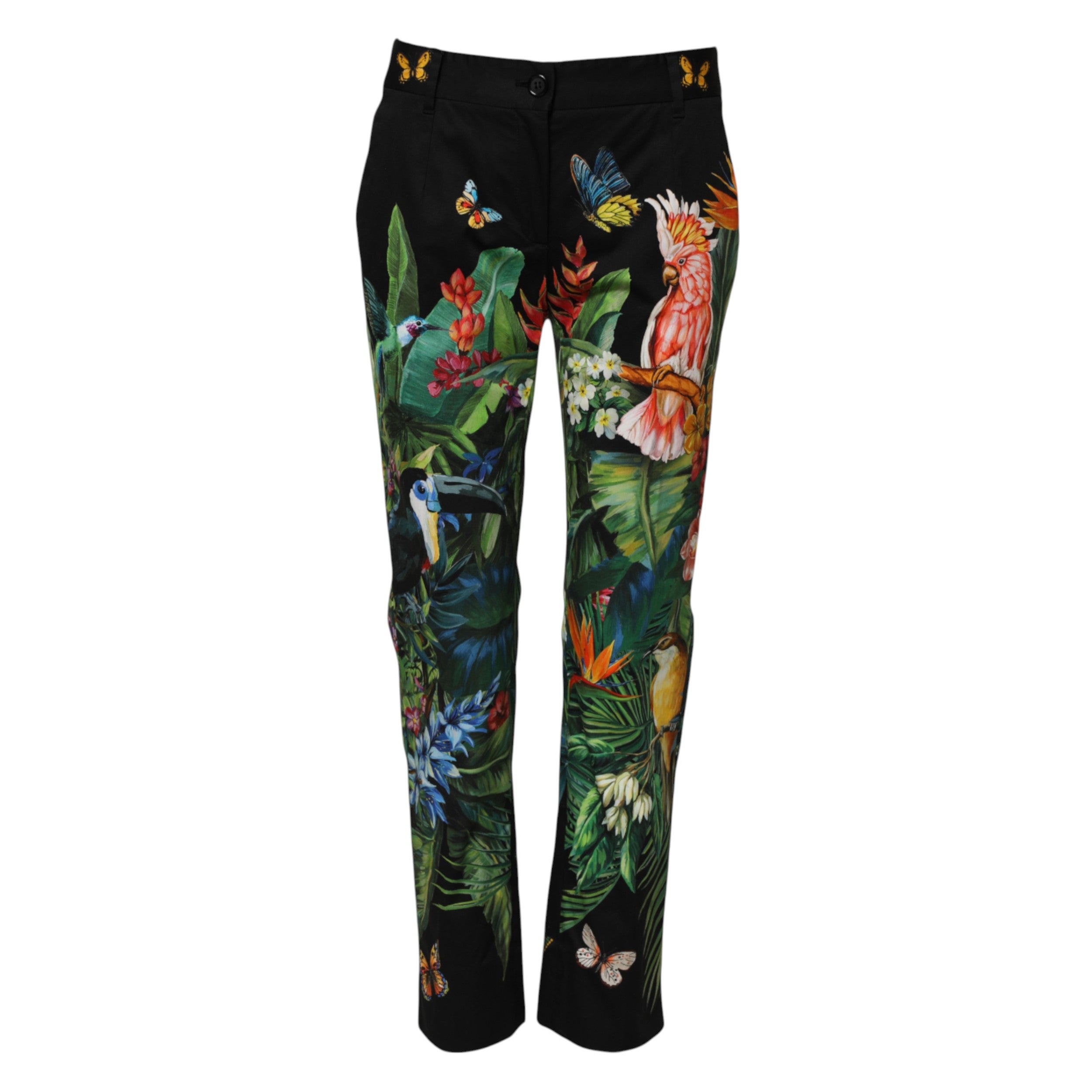 Dolce & Gabbana Black Cotton Tropical Mid Waist Women's Pants (Pre-Owned)