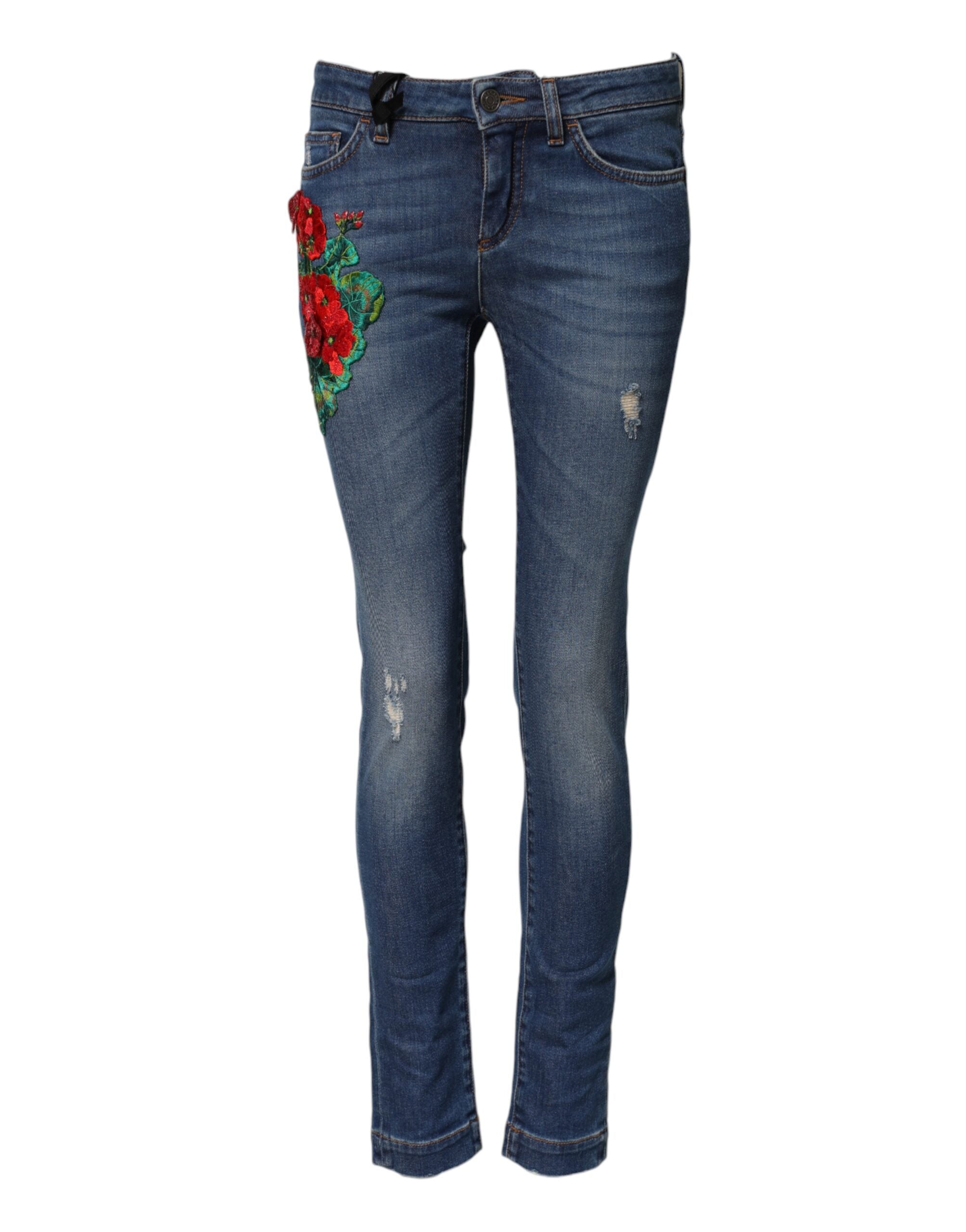 Dolce & Gabbana Blue Cotton Low Waist Skinny Denim Women's Jeans
