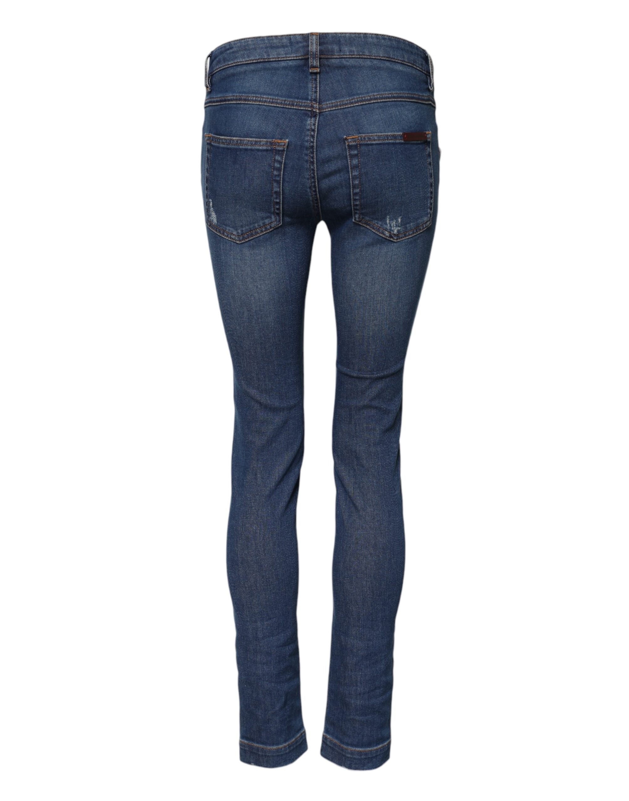 Dolce & Gabbana Blue Cotton Low Waist Skinny Denim Women's Jeans