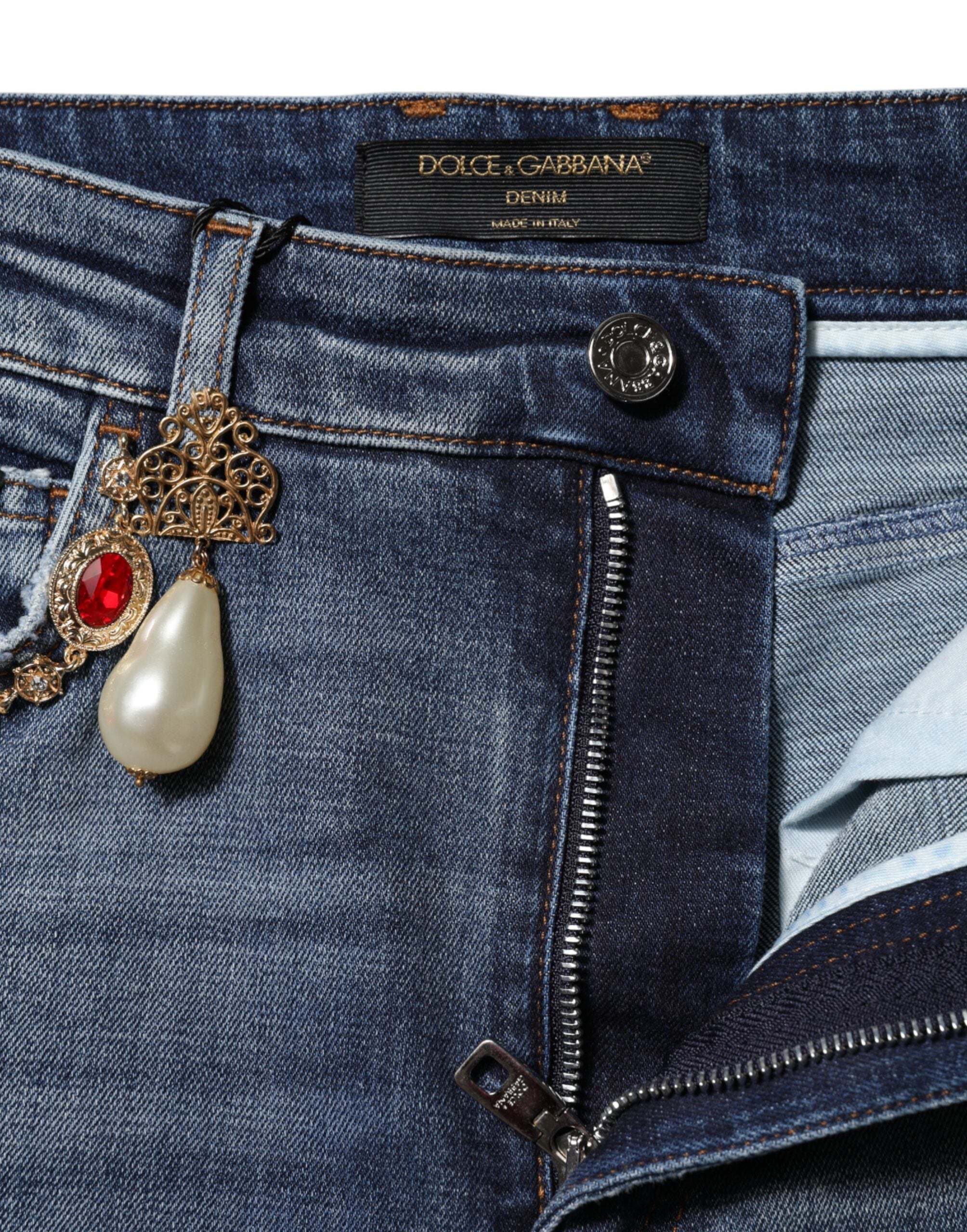 Dolce & Gabbana Blue Rhinestone Embellished Denim Women's Jeans
