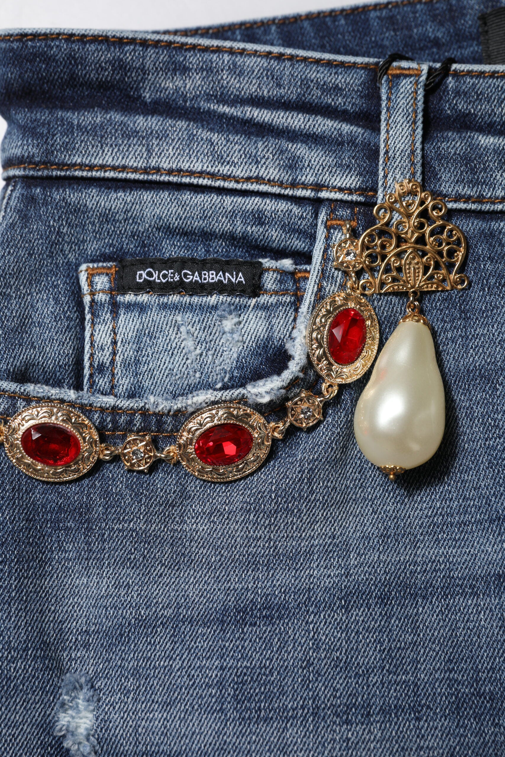 Dolce & Gabbana Blue Rhinestone Embellished Denim Women's Jeans