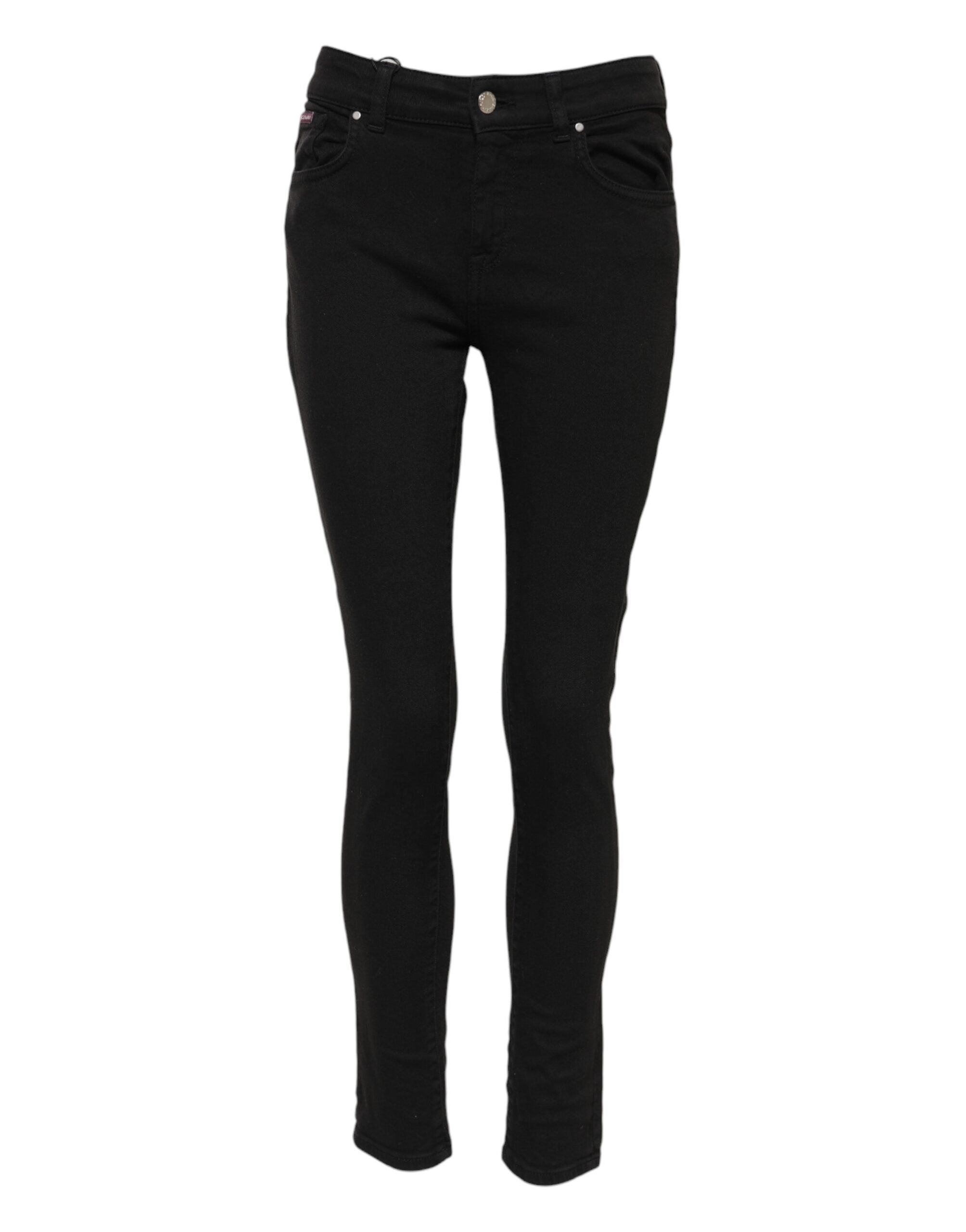 Dolce & Gabbana Black Cotton Logo Skinny Mid Waist Denim Women's Jeans