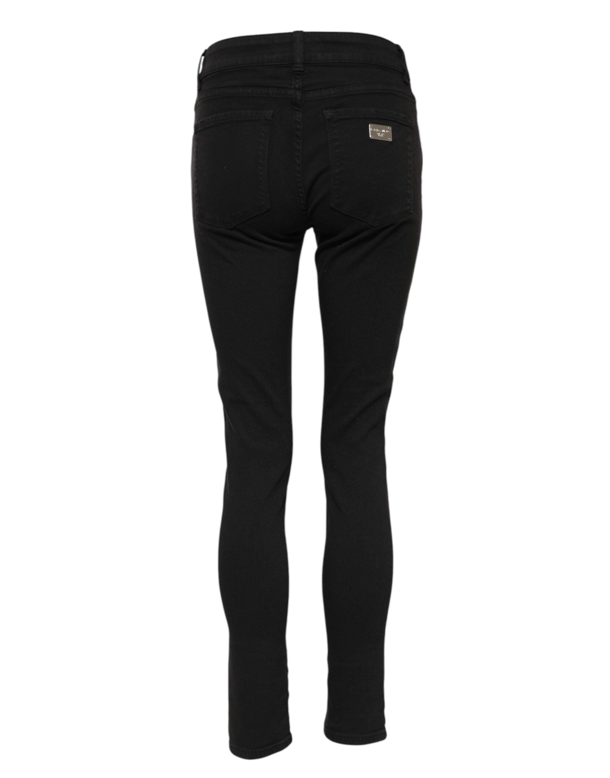 Dolce & Gabbana Black Cotton Logo Skinny Mid Waist Denim Women's Jeans