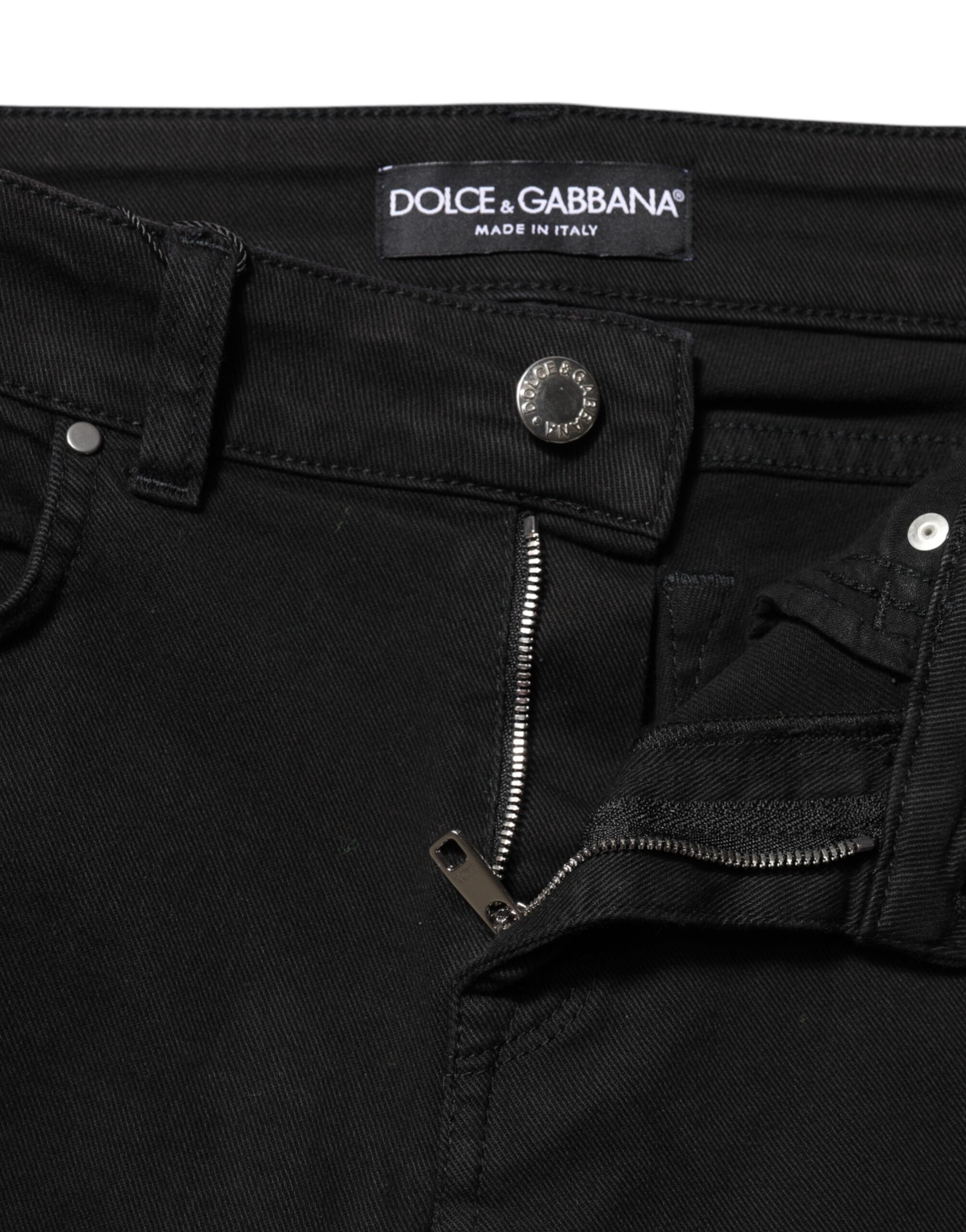 Dolce & Gabbana Black Cotton Logo Skinny Mid Waist Denim Women's Jeans