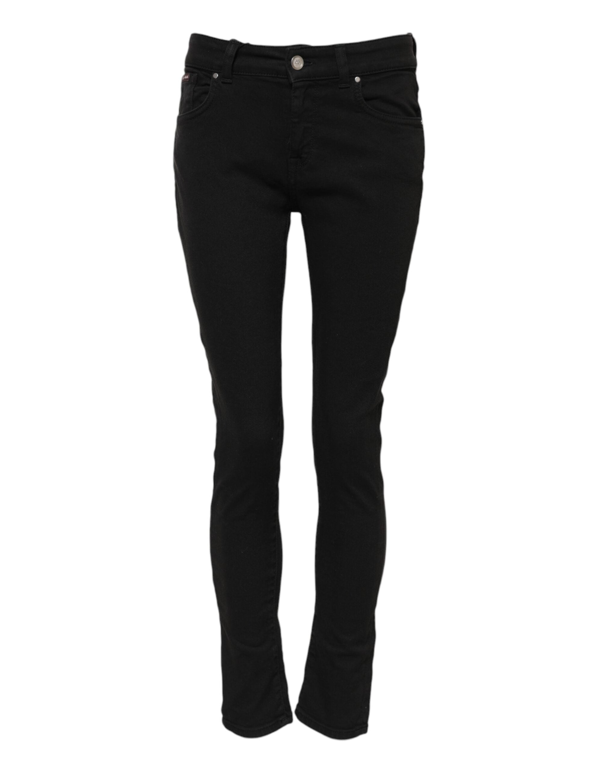 Dolce & Gabbana Black Cotton Logo Skinny Mid Waist Denim Women's Jeans