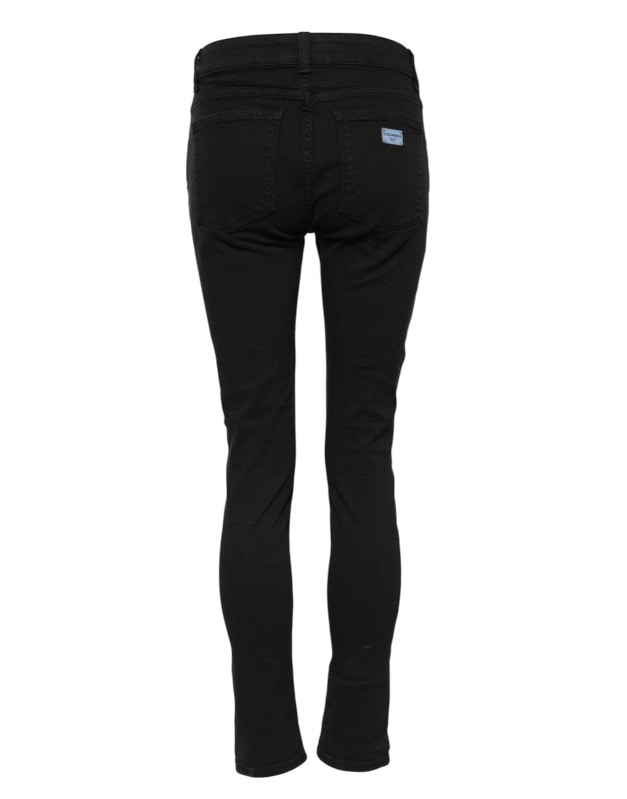 Dolce & Gabbana Black Cotton Logo Skinny Mid Waist Denim Women's Jeans