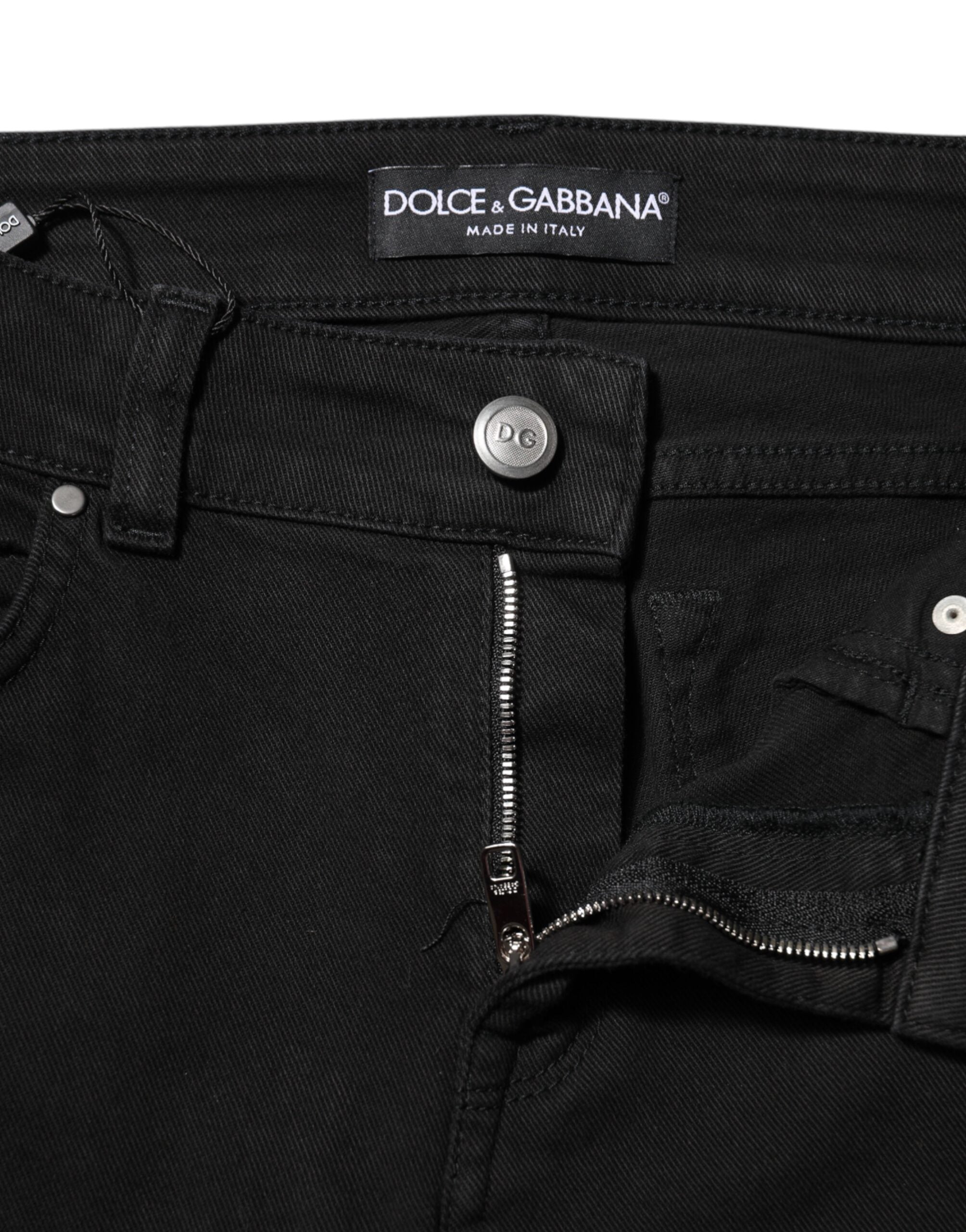 Dolce & Gabbana Black Cotton Logo Skinny Mid Waist Denim Women's Jeans