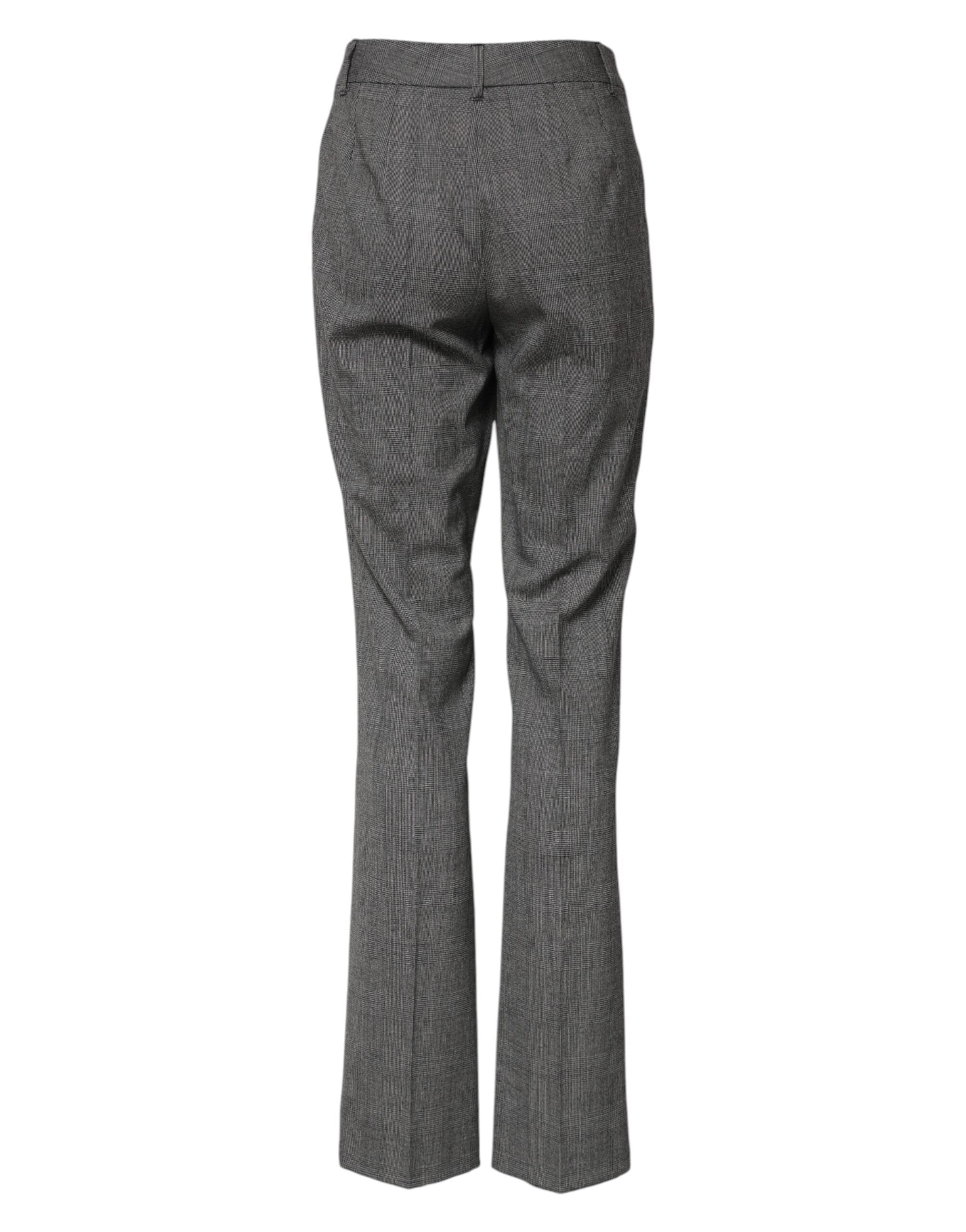 Dolce & Gabbana Gray Checkered High Waist Flared Women's Pants