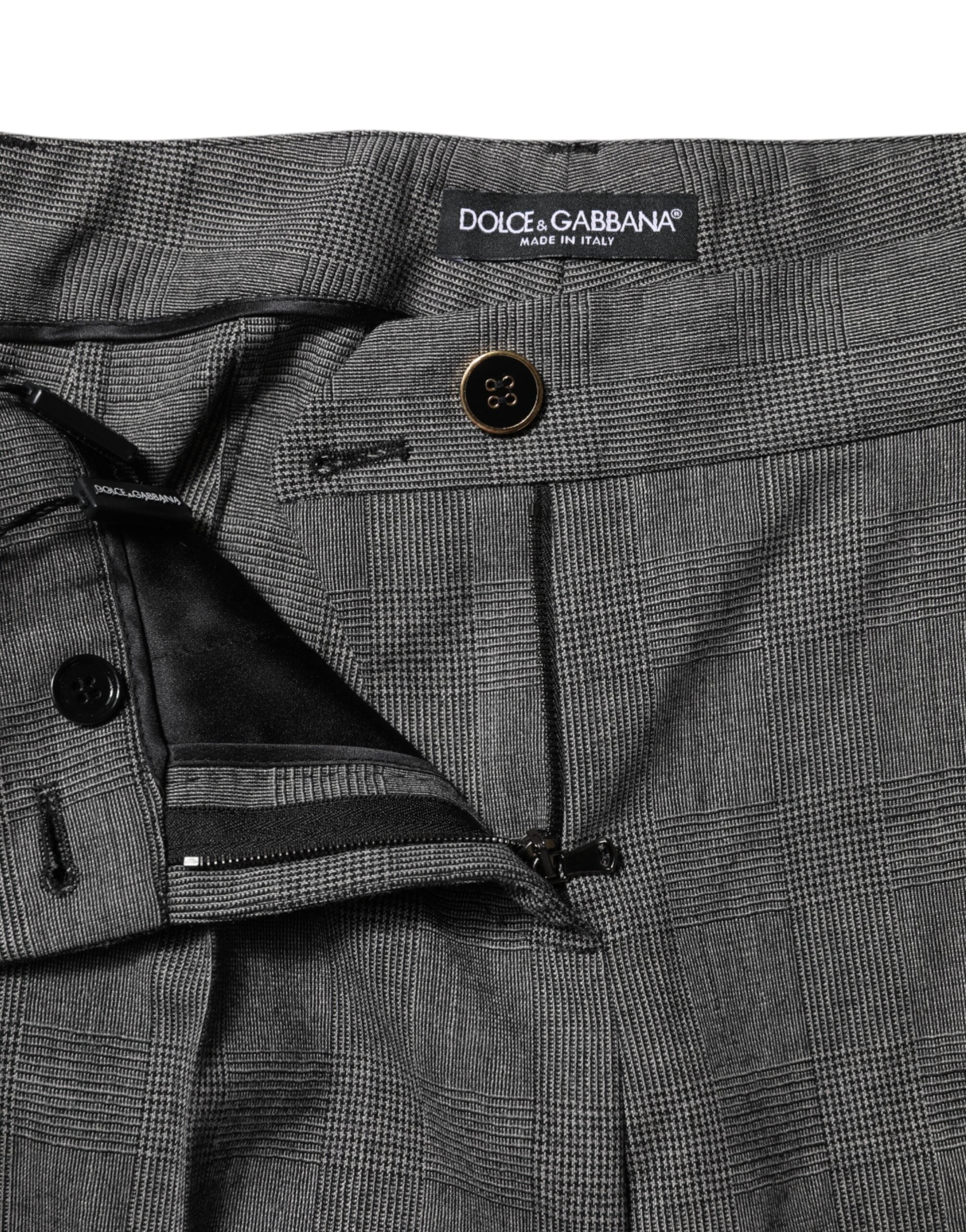 Dolce & Gabbana Gray Checkered High Waist Flared Women's Pants