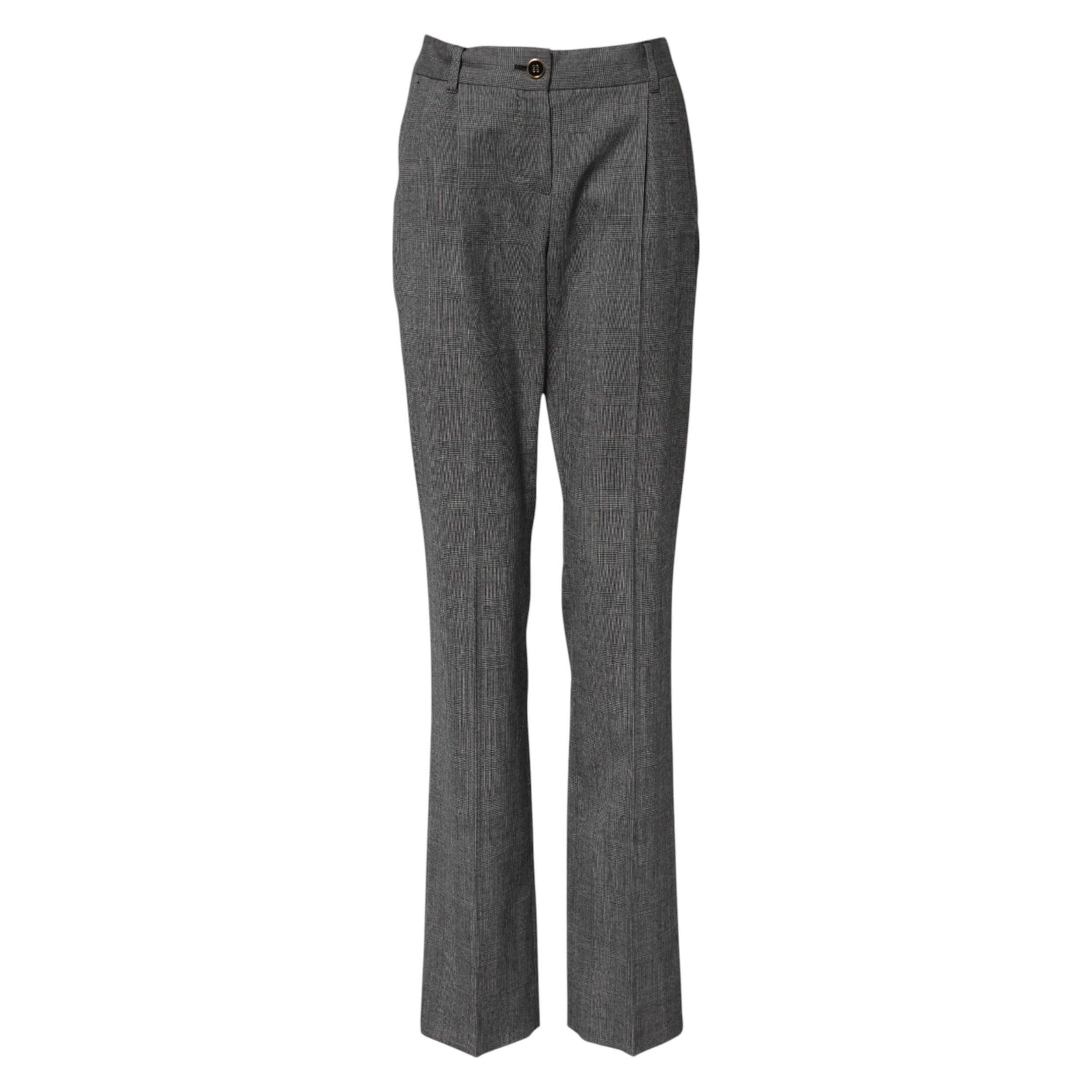 Dolce & Gabbana Gray Checkered High Waist Flared Women's Pants
