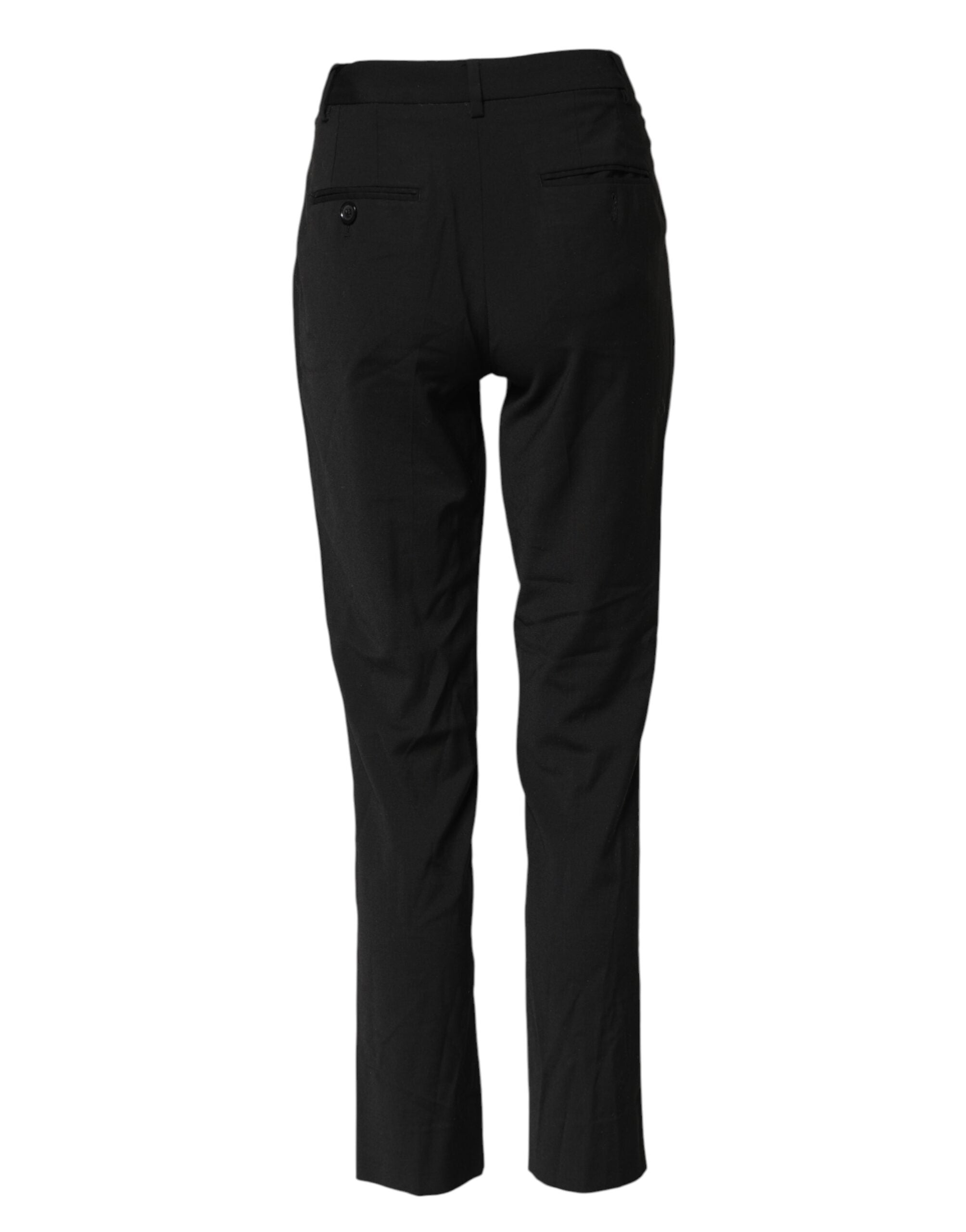Dolce & Gabbana Black STAFF Mid Waist Tapered Women's Pants (Pre-Owned)