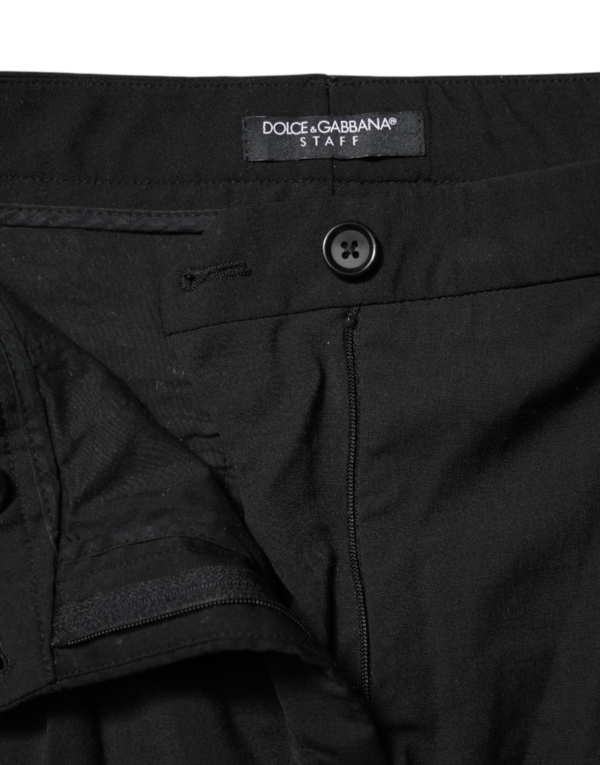 Dolce & Gabbana Black STAFF Mid Waist Tapered Women's Pants (Pre-Owned)