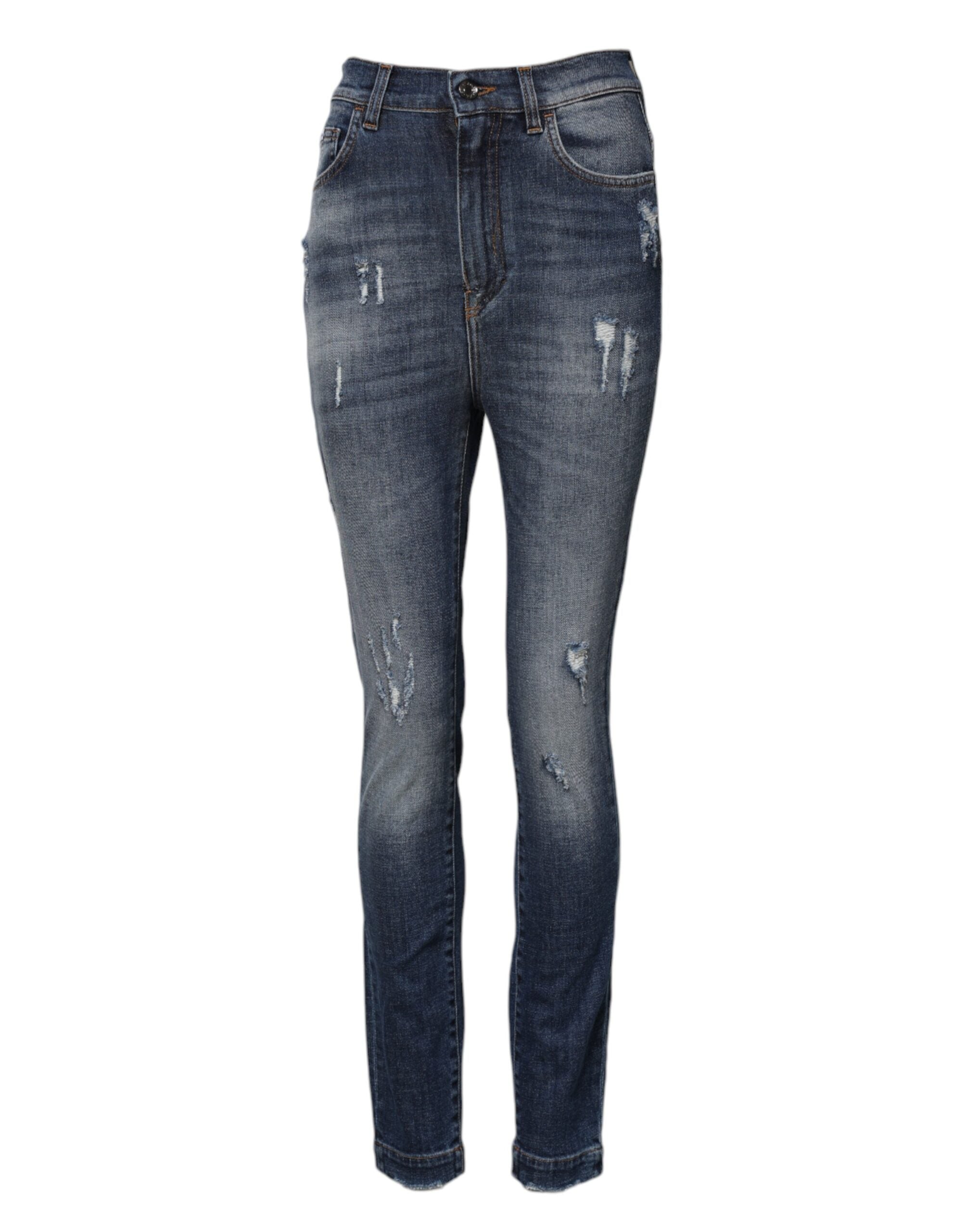 Dolce & Gabbana Blue Cotton HighWaist Skinny Denim Women's Jeans (Pre-Owned)