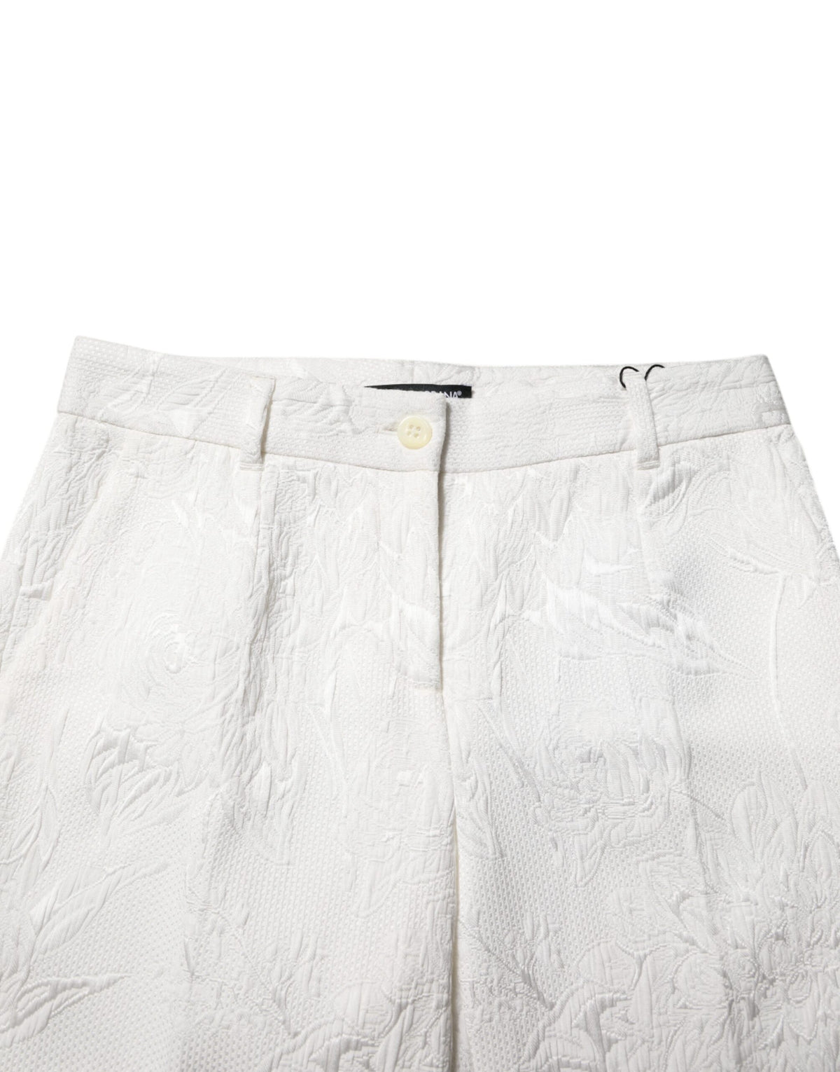 Dolce & Gabbana White Cotton Floral Jacquard Women's Pants