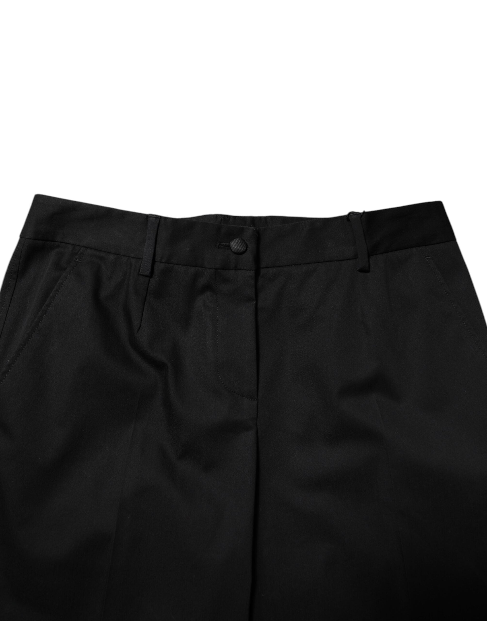 Dolce & Gabbana Black Cotton High Waist Formal Women's Pants