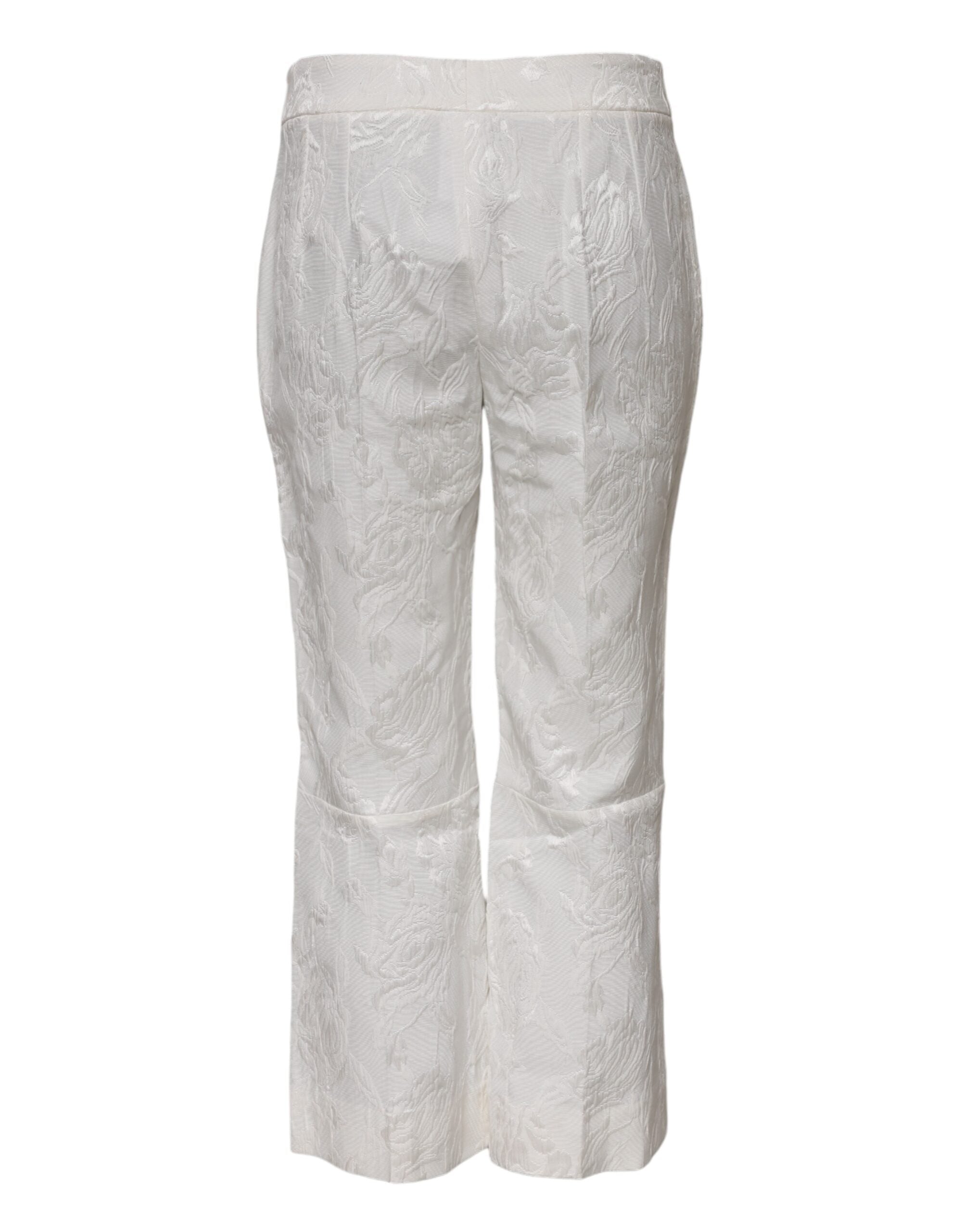Dolce & Gabbana White Cotton Floral Jacquard Women's Pants