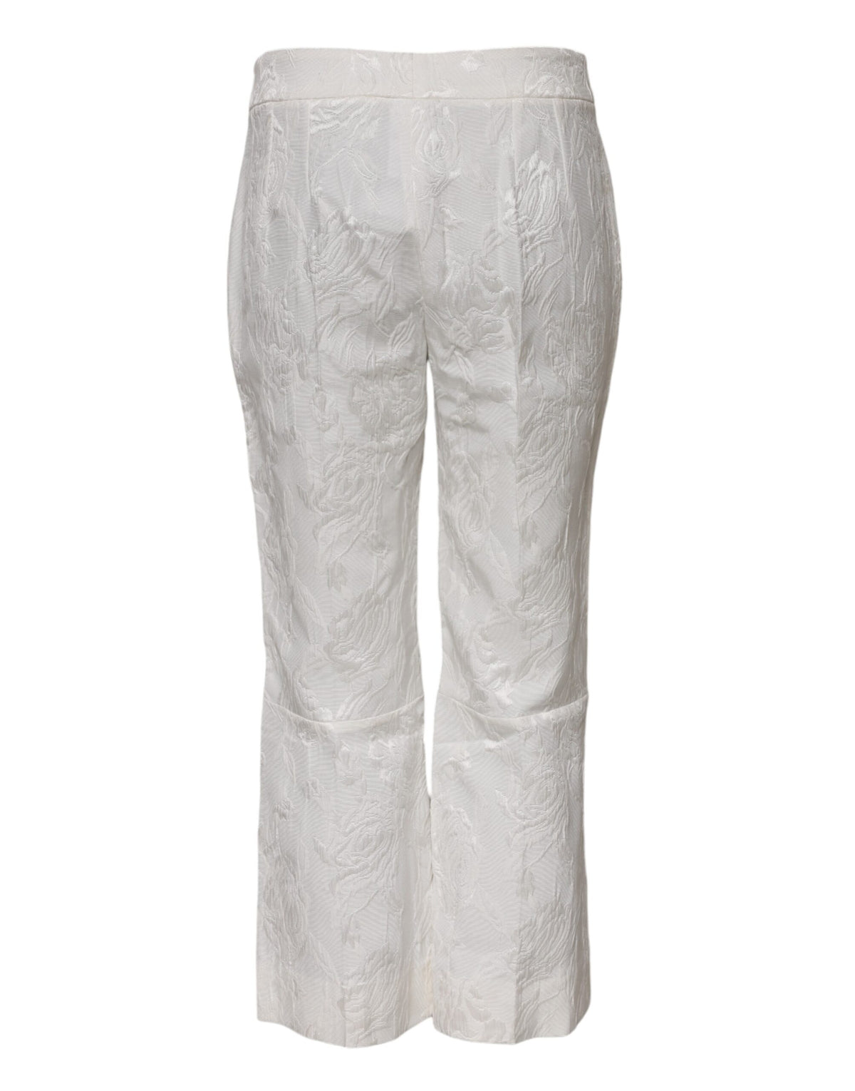 Dolce & Gabbana White Cotton Floral Jacquard Women's Pants
