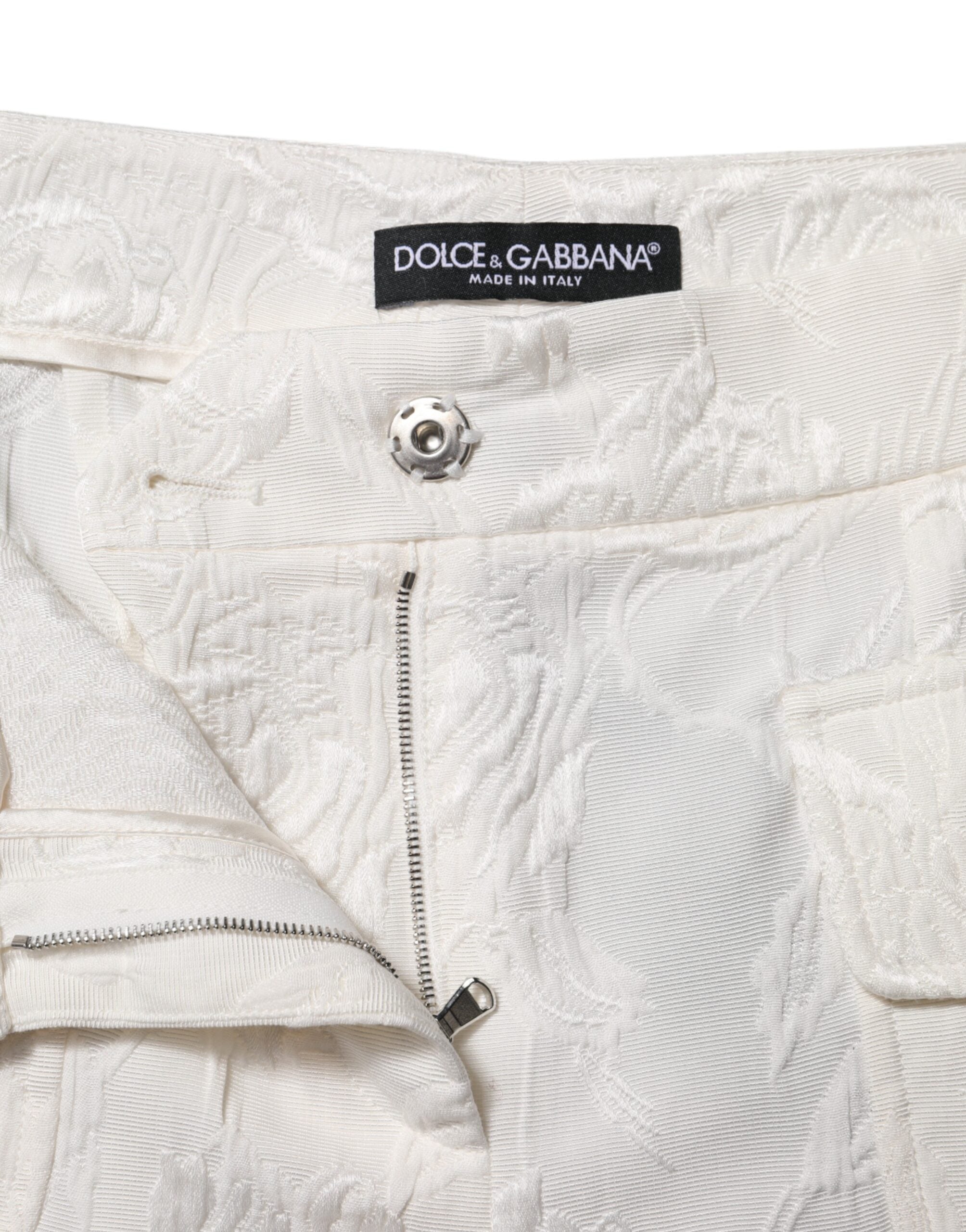 Dolce & Gabbana White Cotton Floral Jacquard Women's Pants