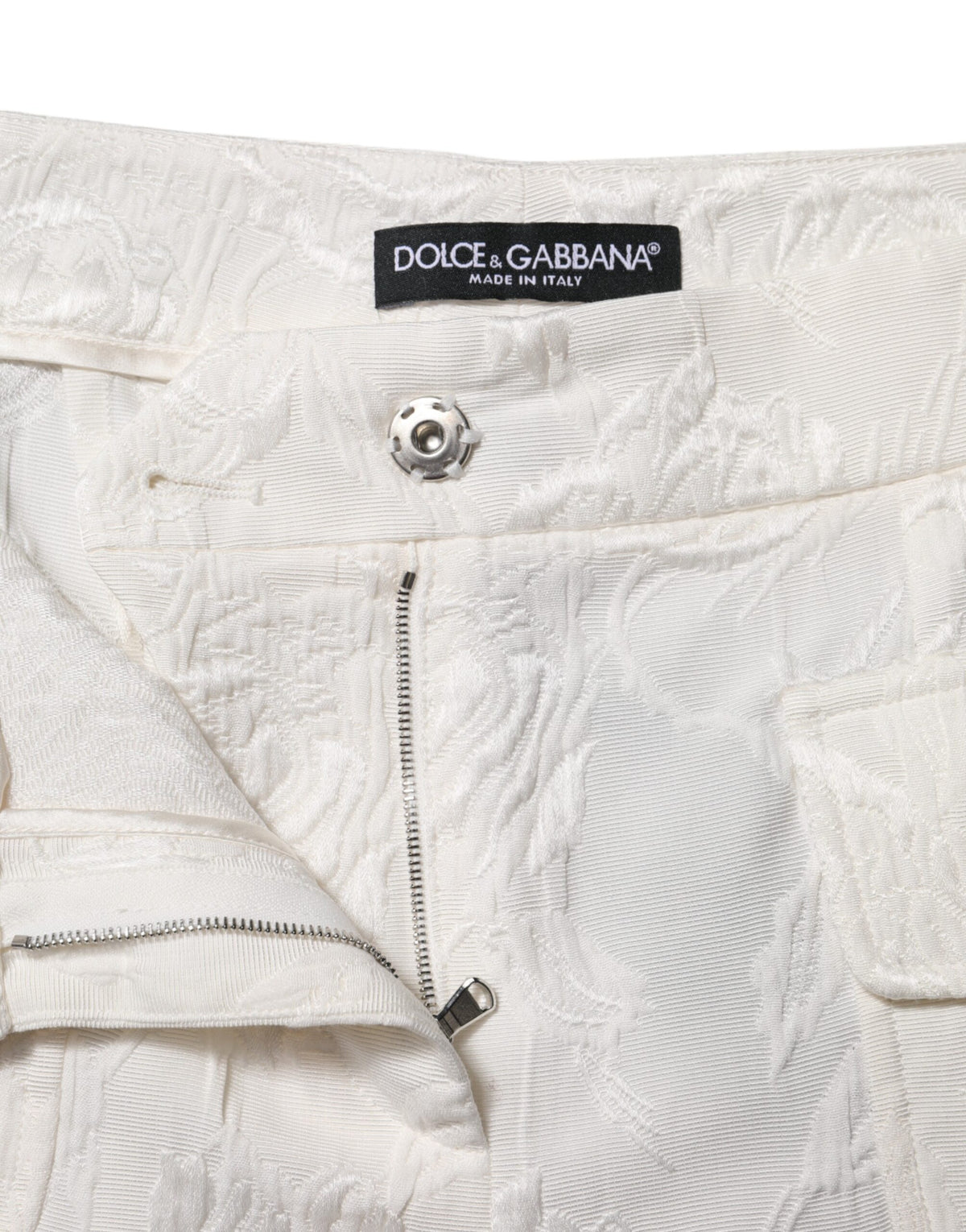 Dolce & Gabbana White Cotton Floral Jacquard Women's Pants