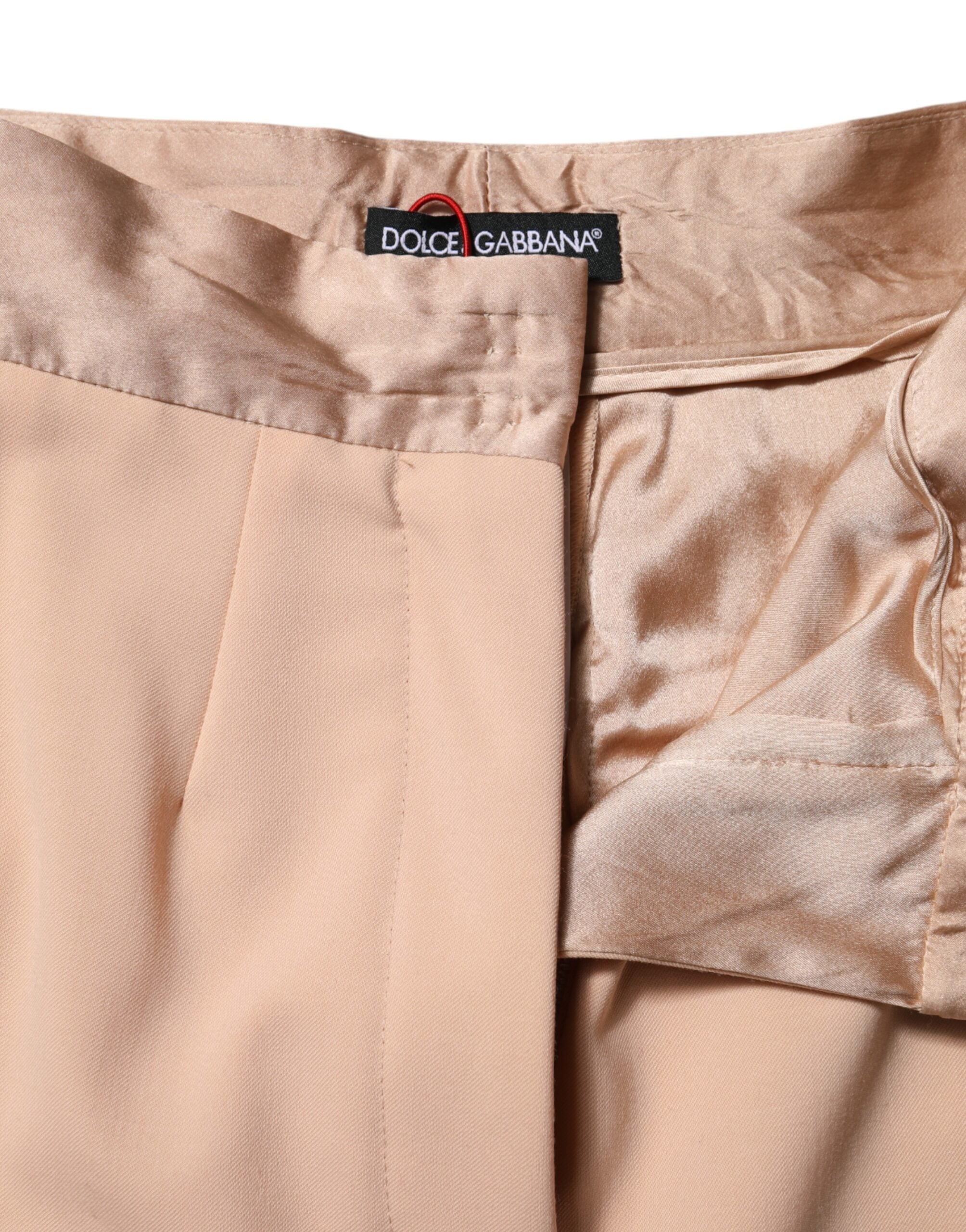 Dolce & Gabbana Beige Polyester Mid Waist Tapered Women's Pants (Pre-Owned)