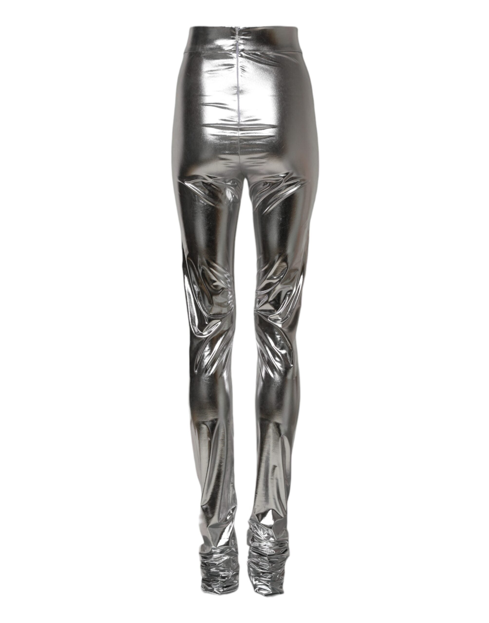 Dolce & Gabbana Metallic Silver Polyester Slim Fit Leggings Women's Pants