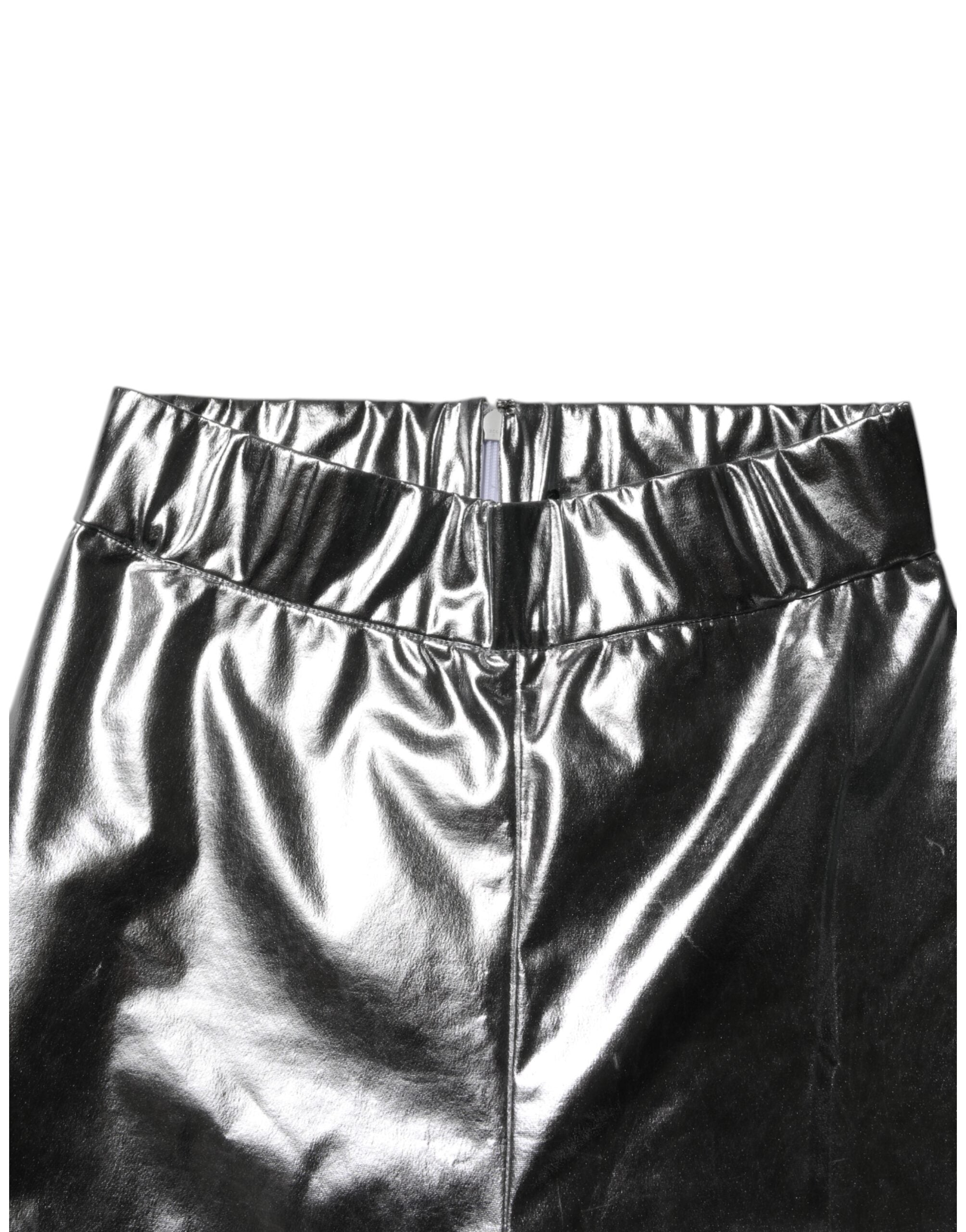 Dolce & Gabbana Metallic Silver Polyester Slim Fit Leggings Women's Pants